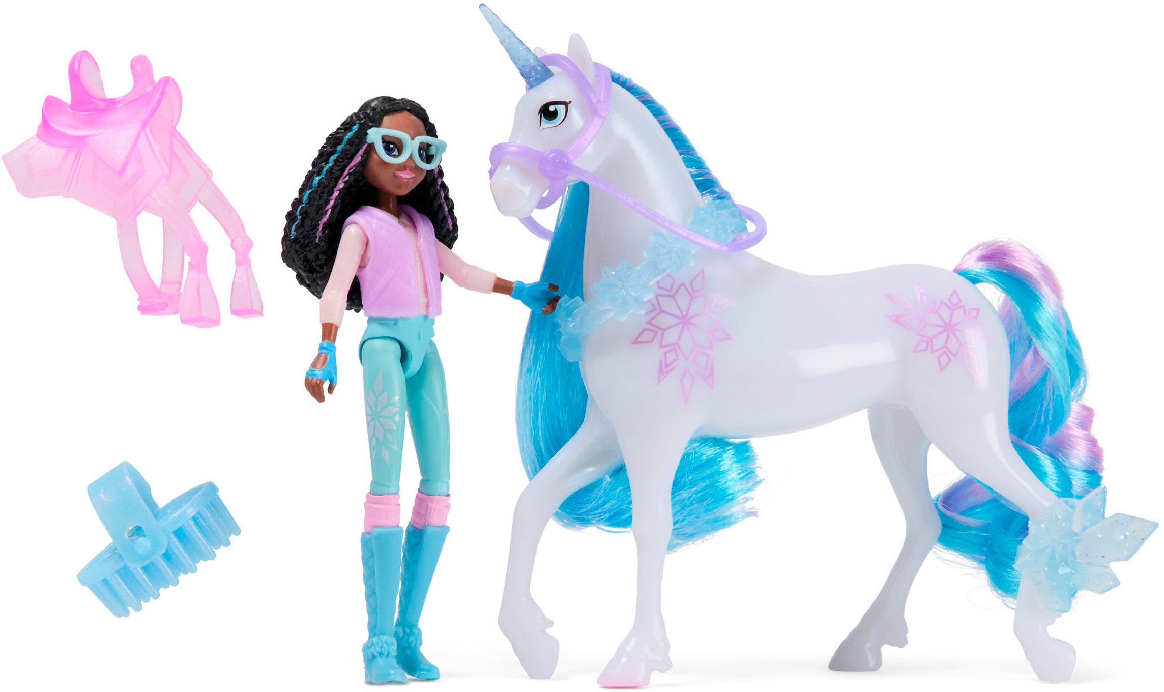 Spin Master Anziehpuppe Unicorn Academy - Layla & Einhorn Glacier, mit echter Mähne