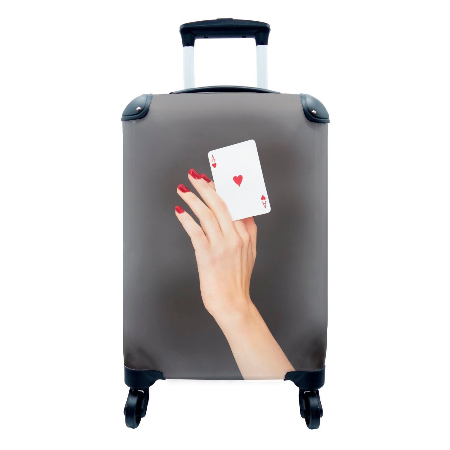 MuchoWow Handgepäckkoffer Frau hält eine Spielkarte, 4 Rollen, Reisetasche mit rollen, Handgepäck für Ferien, Trolley, Reisekoffer