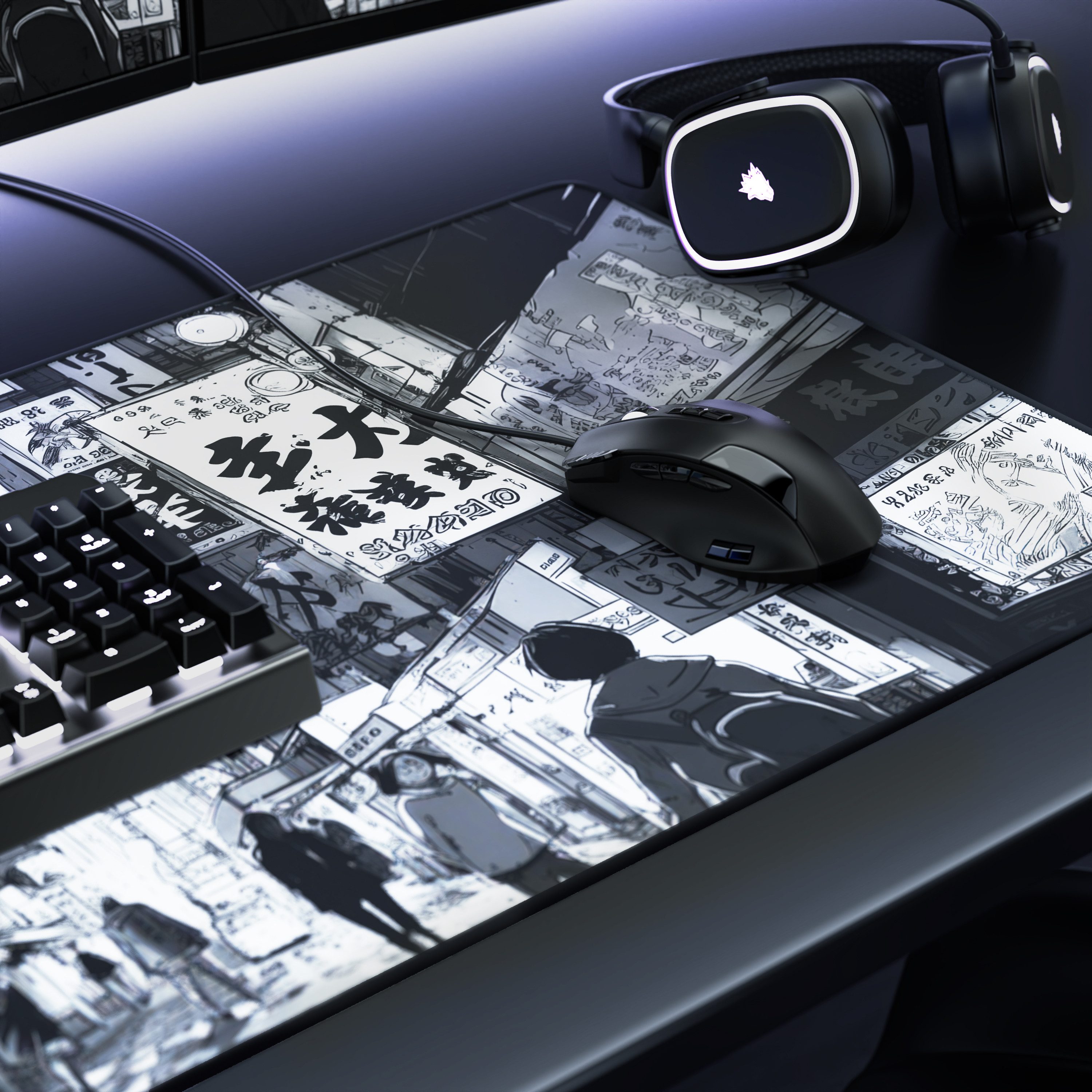 Titanwolf Gaming Mauspad XXL Speed Mousepad 900 x 400 x 3 mm, Schreibtischauflage, abwaschbar, rutschfeste Rückseite, Geschwindigkeit & Präzision, Manga