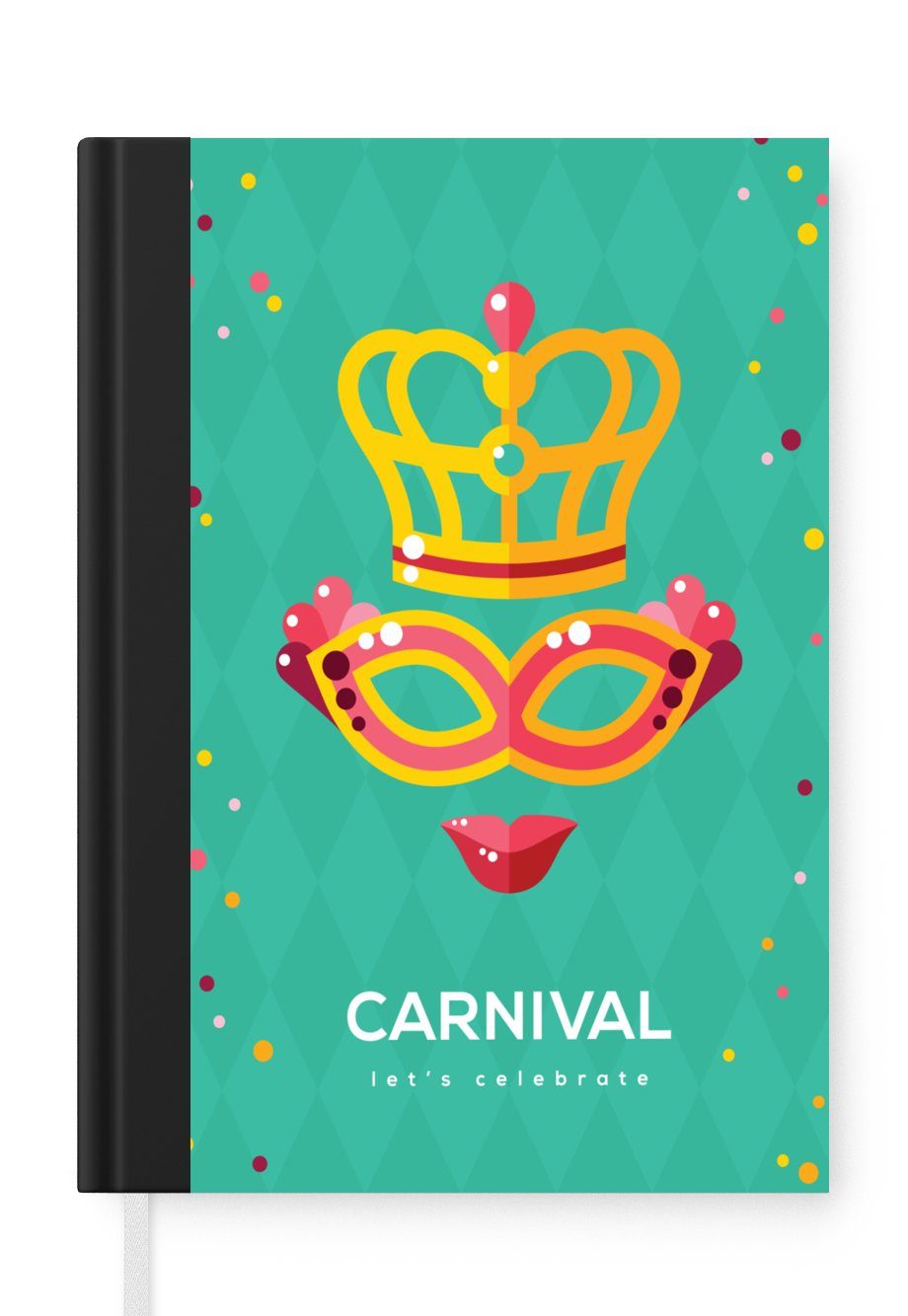 MuchoWow Notizbuch "Karneval" auf grünem Hintergrund, Journal, Merkzettel, Tagebuch, Notizheft, A5, 98 Seiten, Haushaltsbuch