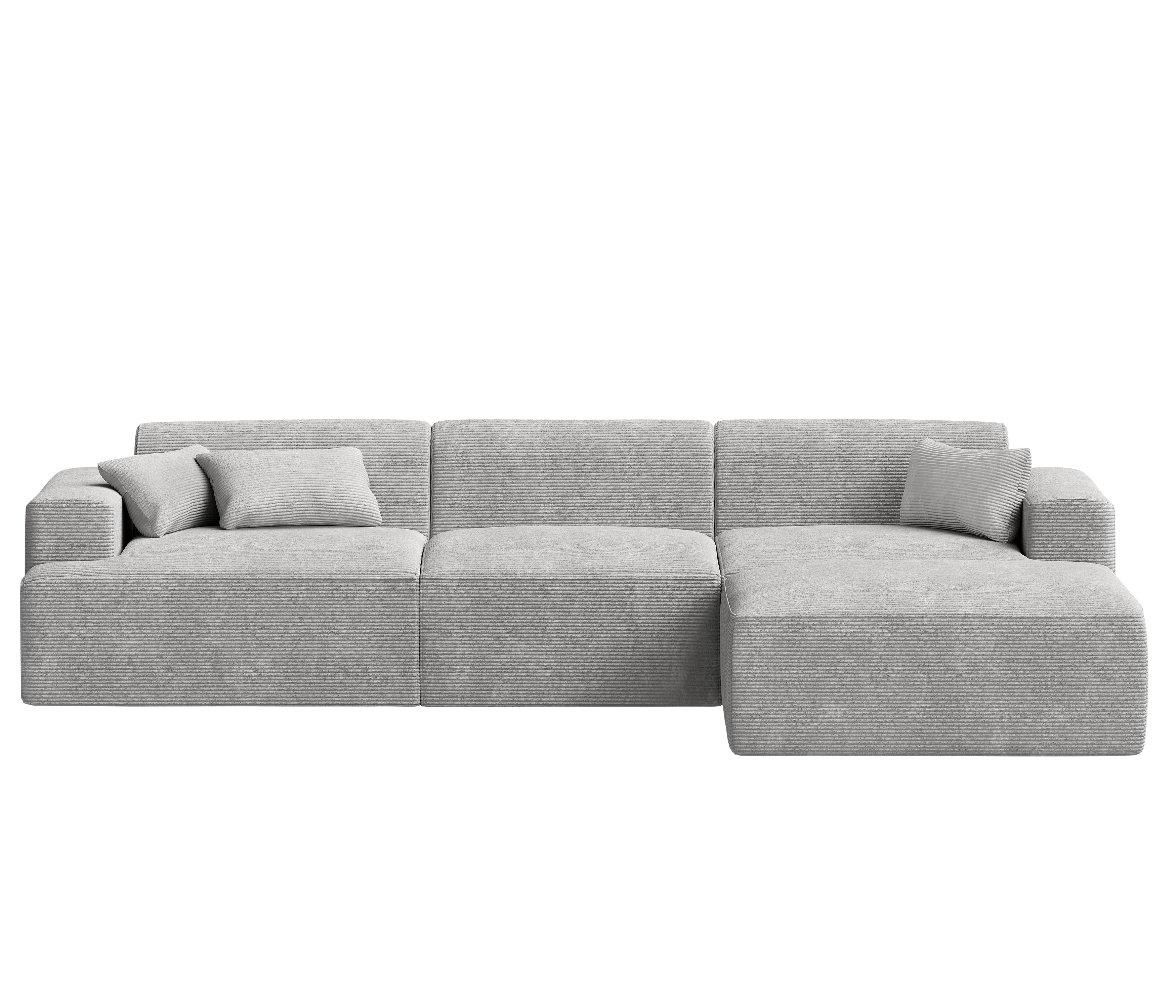 skølm Sofa Freki aus Cord, Vollschaumcouch mit Federkern und Vakuum-Kompression, Grau, Couch 4 Sitzer inkl. Hocker und 3 Kissen, kein Aufbau erforderlich