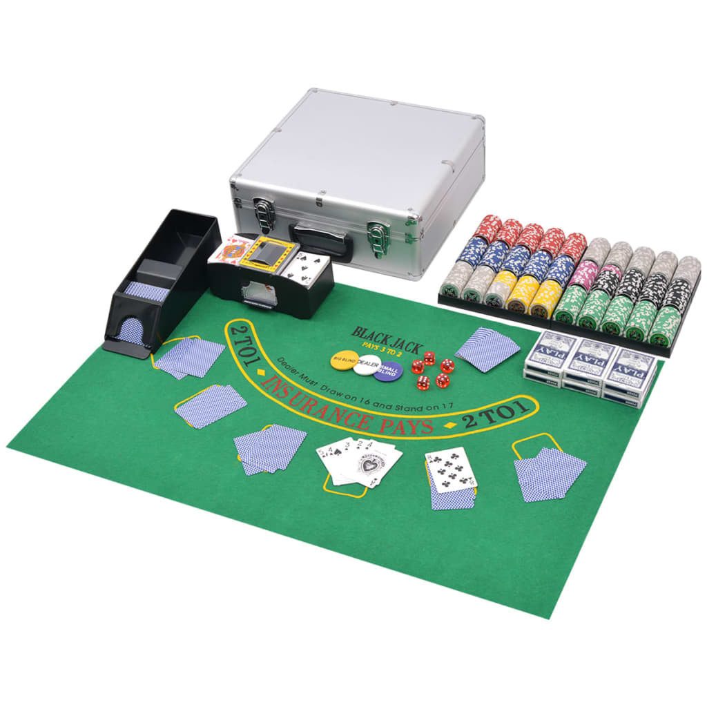 vidaXL Spiel Kombiniertes Poker/Blackjack Set mit 600 Laserchips Aluminium
