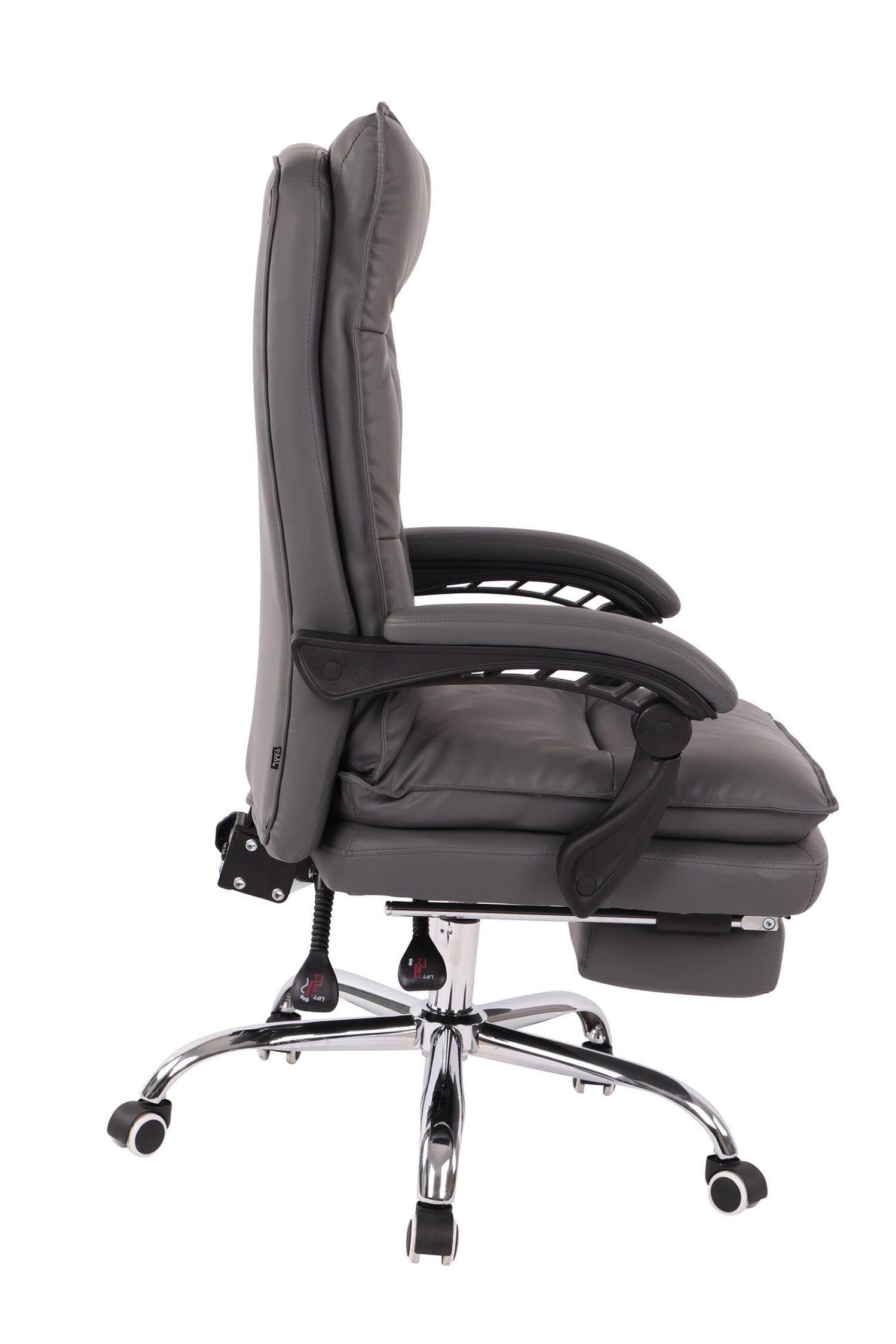 TPFLiving Bürostuhl Poncho mit bequemer Sitz: drehbar Rückenlehne XXL), höhenverstellbar grau Kunstleder (Schreibtischstuhl, chrom - Metall 360° Drehstuhl, - Bürostuhl Gestell: Chefsessel, und