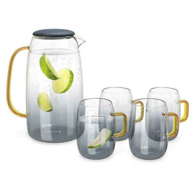 Navaris Wasserkaraffe Karaffe aus Glas 1,55l mit 4 Gläsern - Silikondeckel für Getränke