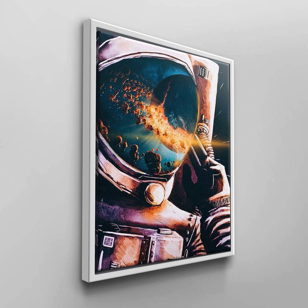 schwarzer Wandbild Leinwandbild Asteroid Galaxie Raumanzug Motivationshelm blau rosa Astronaut Rahmen Vision, DOTCOMCANVAS® schwar