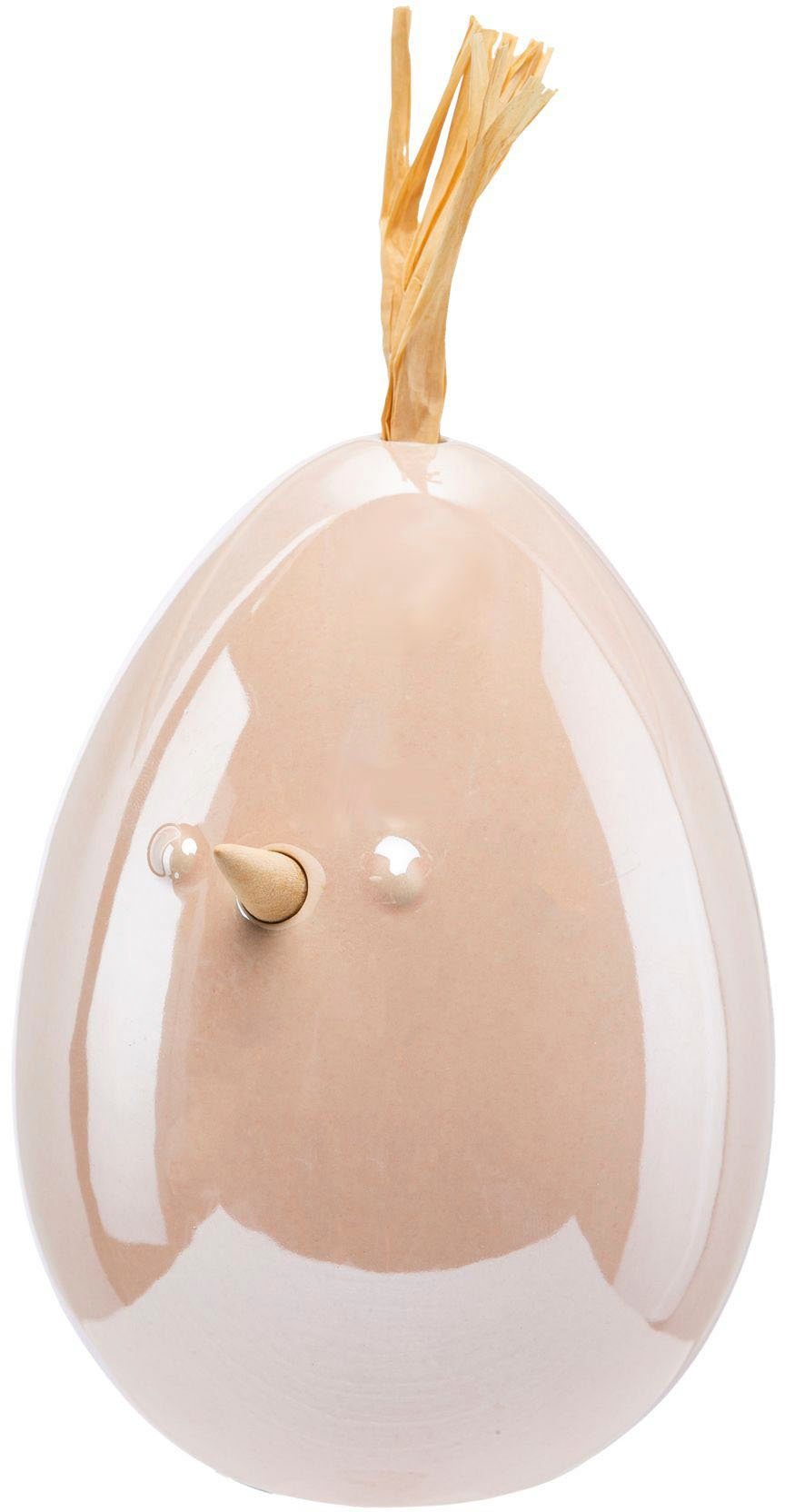Creativ home Osterei Huhn, Ei mit Applikation (Set, 3 St), Frühjahrsdeko aus Keramik