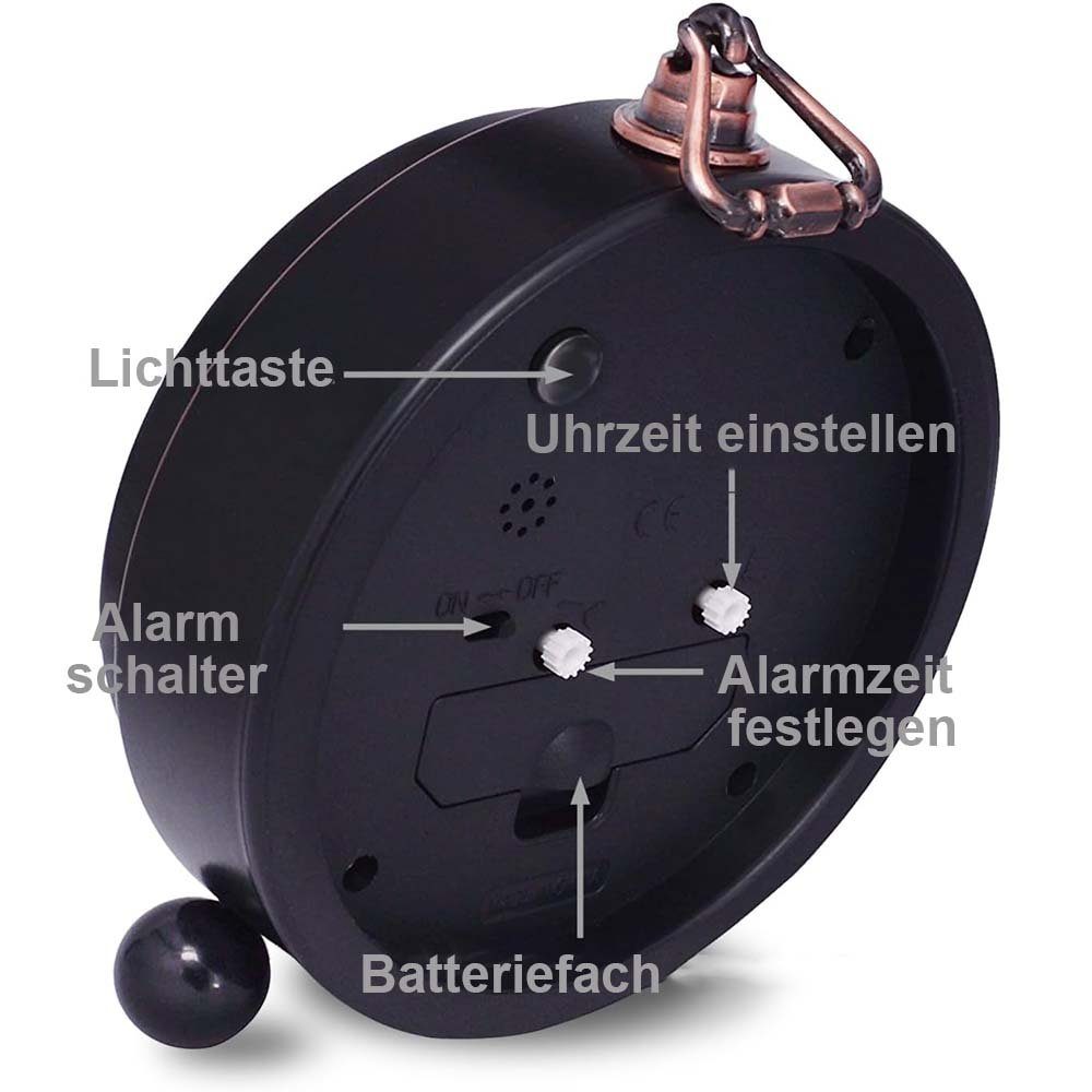 Wecker, mit Wecker Retro-Wecker Zifferblatt Analoger Gelb TUABUR Quarz, leuchtendem