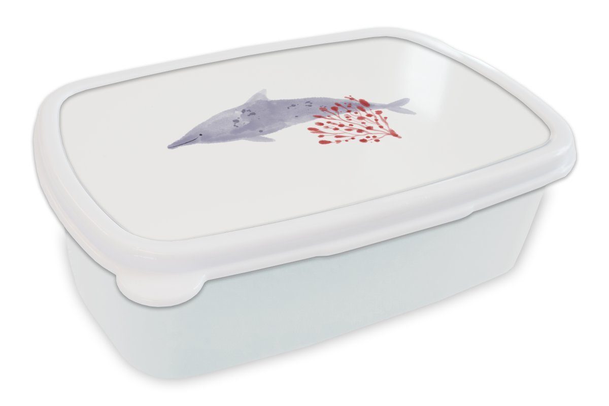 MuchoWow Lunchbox Delfin - Pflanzen Jungs und - Aquarell, Kinder für Erwachsene, Kunststoff, Meer für weiß Mädchen und Brotbox Brotdose, - (2-tlg)