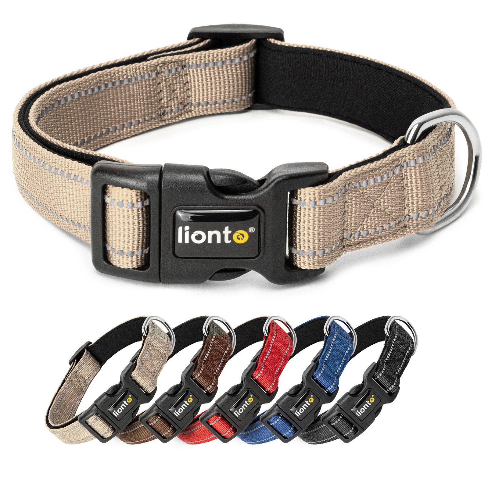 lionto Hunde-Halsband reflektierend, verstellbare Länge 20-30 cm XS beige, Nylon, Neopren, reflektierend & angenehm gepolstert