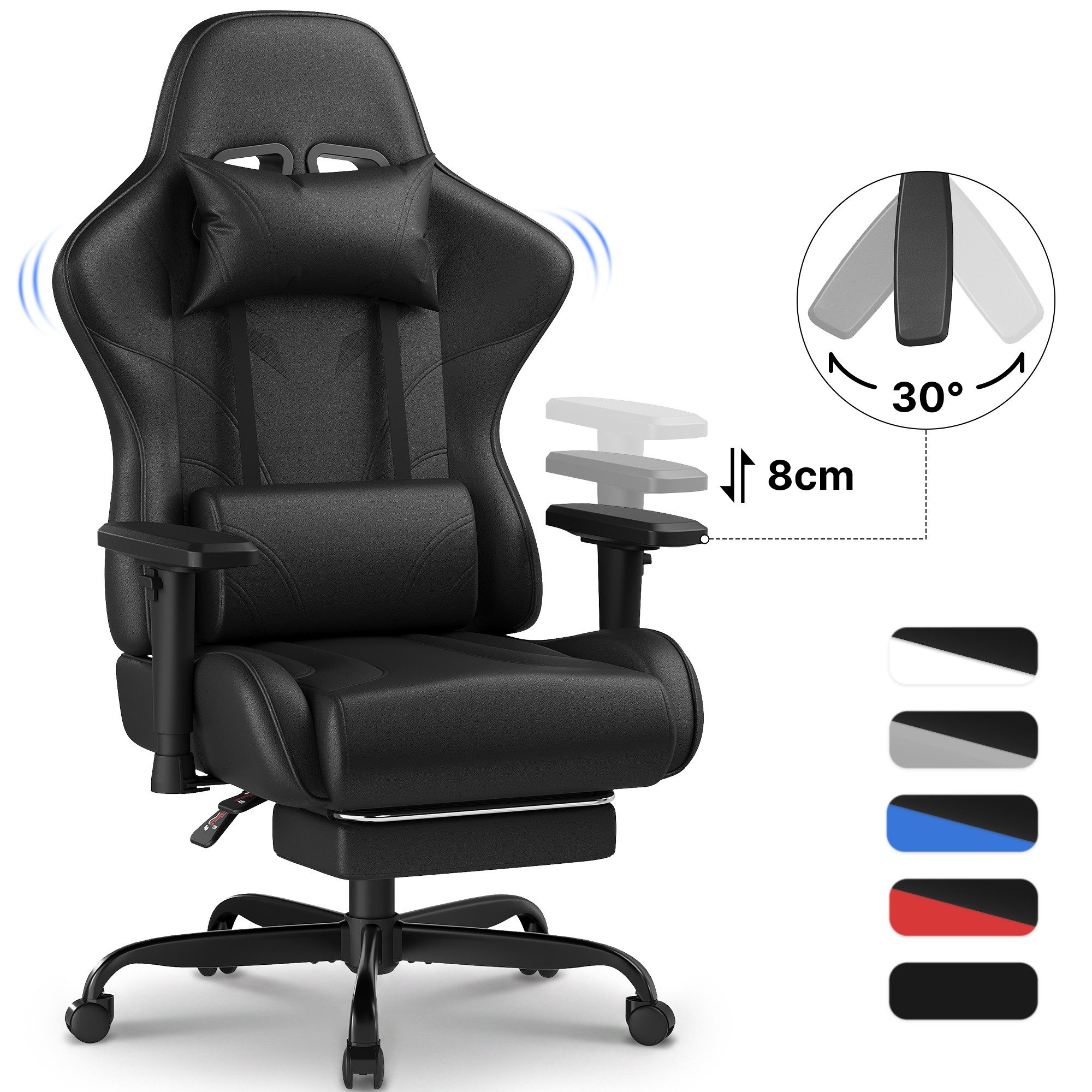 HOMALL Gaming-Stuhl Massage Gaming Stuhl mit Fußstütze 90-135° Rückenlehne einstellbar (Bürostuhl Ergonomisch,Verstellbarem Lenden- & Kopfkissen,mit Fußstütze), Ergonomischer Bürostuhl,Kopfstütze und Lendenstütze