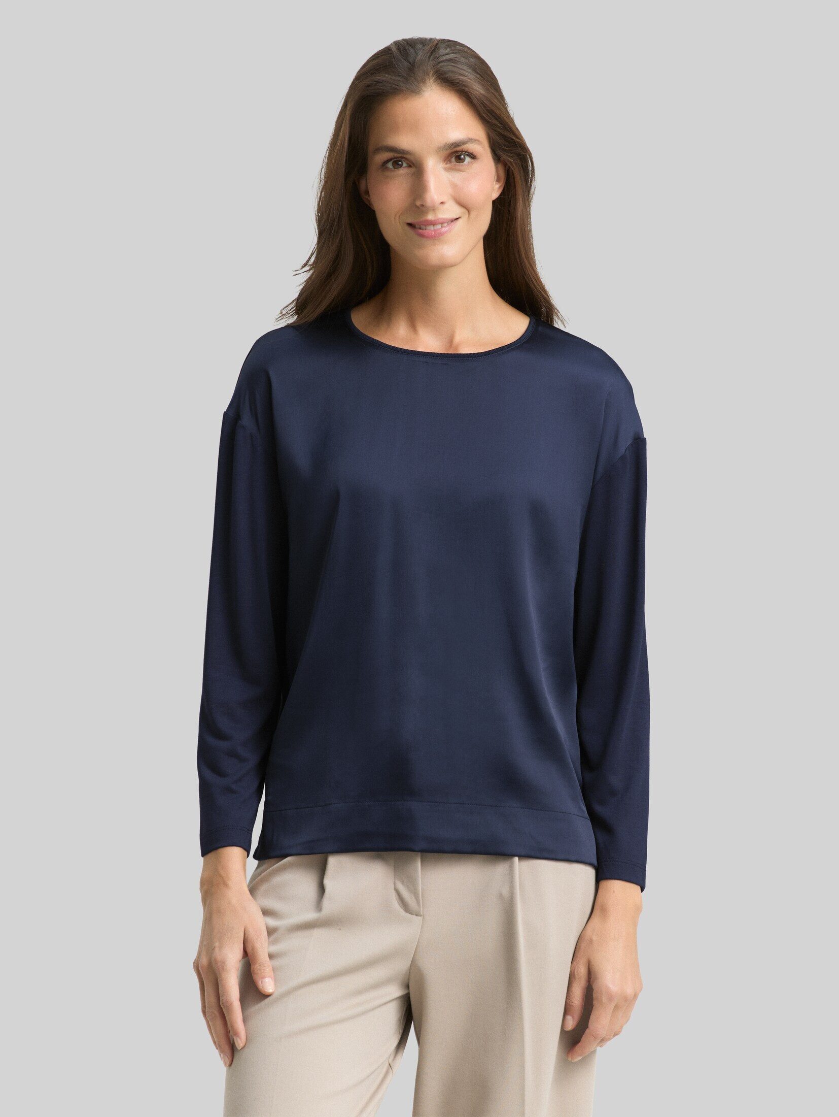 TOM TAILOR Langarmshirt T-Shirt Loose Fit Langarmshirt im Material-Mix