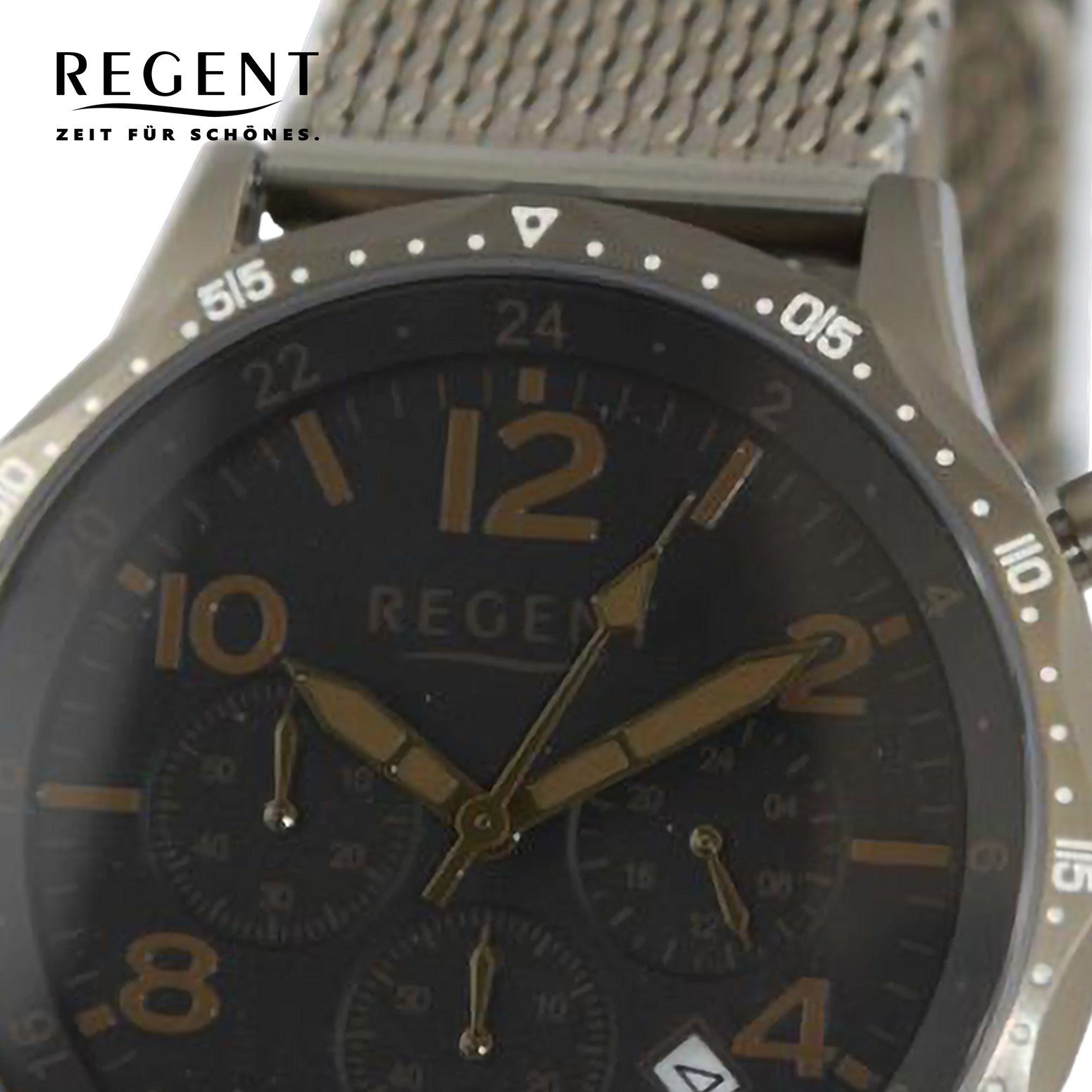 44mm), Armbanduhr Regent rund, Quarzuhr Metallarmband extra Analog, groß (ca. Herren Regent Herren Armbanduhr