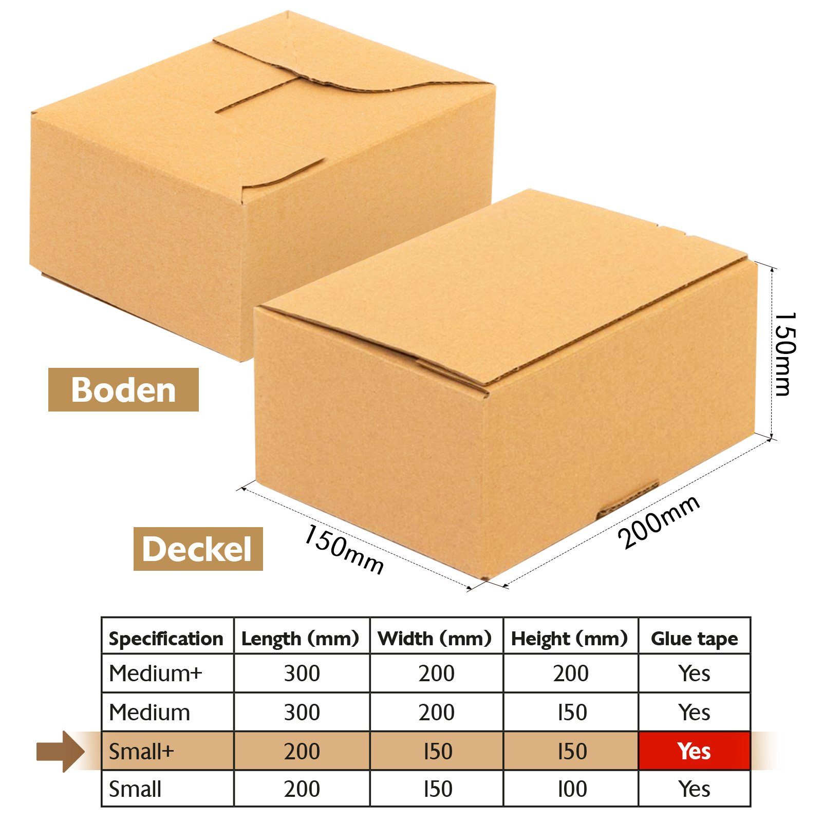 KONZEPT Versandkarton 20x15x10/20x15x15 Set, Faltkartons Selbstklebend, Kleine Kartons zum Verschicken, Umzug, Verpackung, DHL Päckchen S