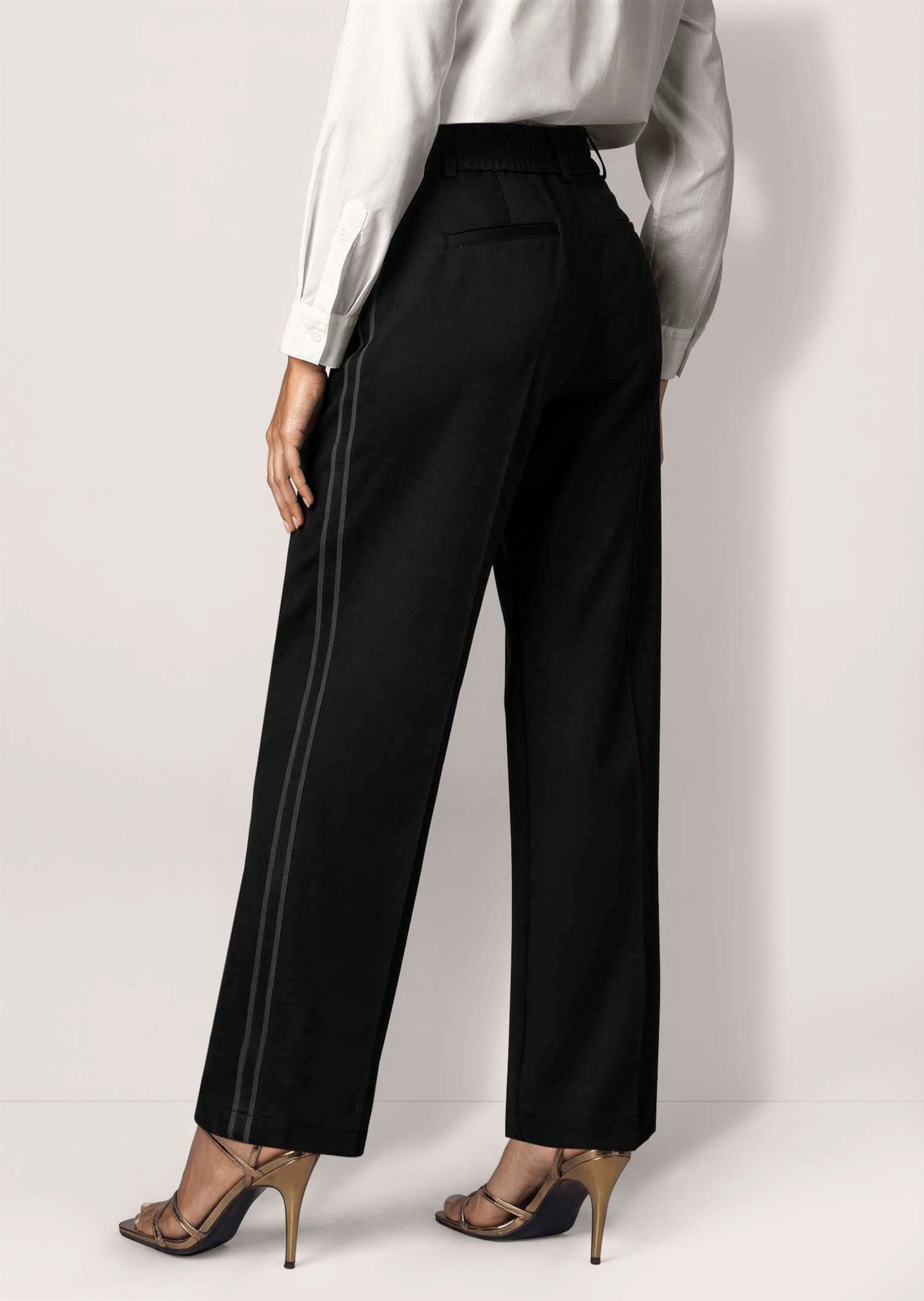 MADELEINE Jerseyhose Elegante Hose mit Galonstreifen Gerade, weite Beinform mit streckender Teilungsnaht