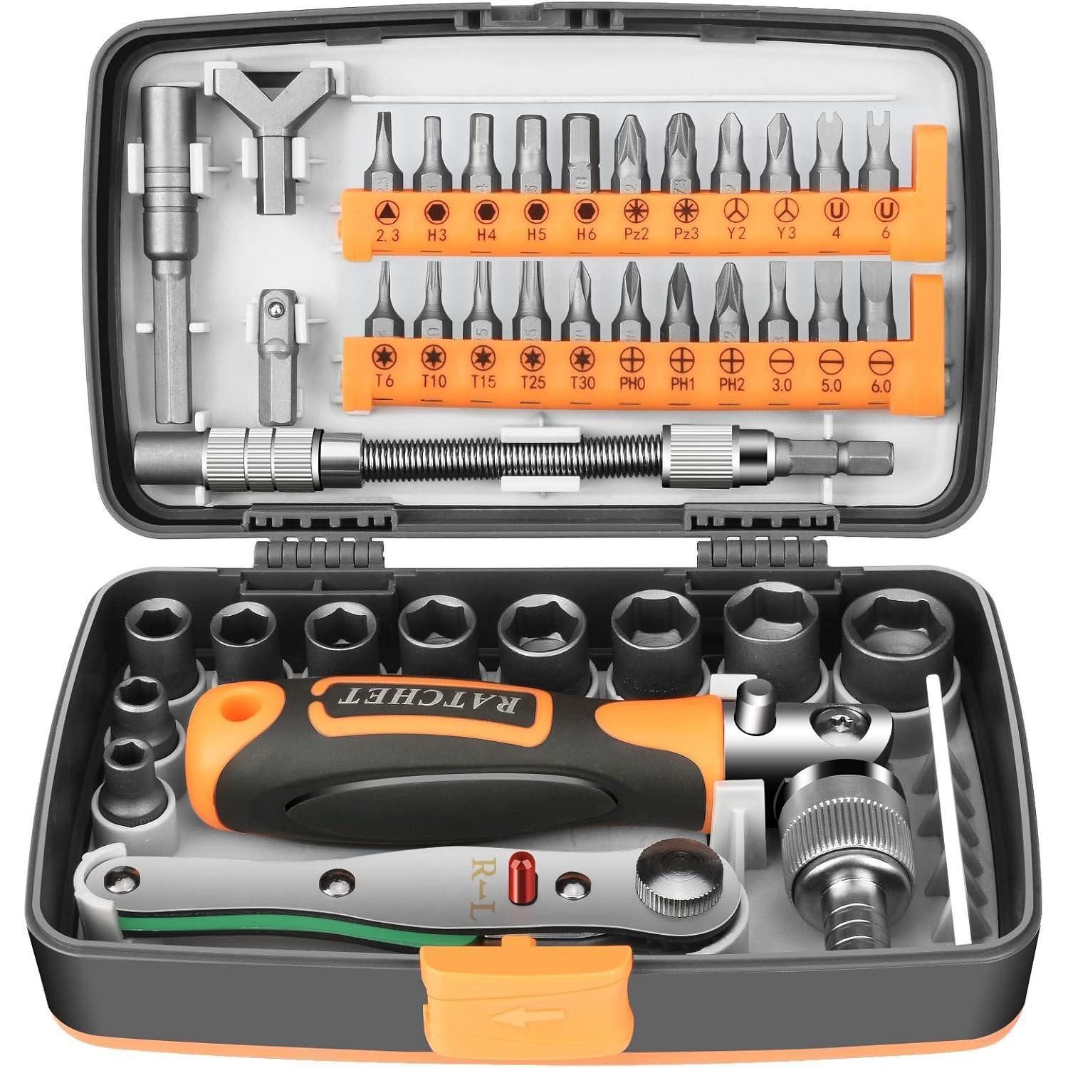 LuxusKollektion Werkzeugkoffer Steckschlüsselsatz 38-teilig mit Tasche 180 Grad drehbar für Auto