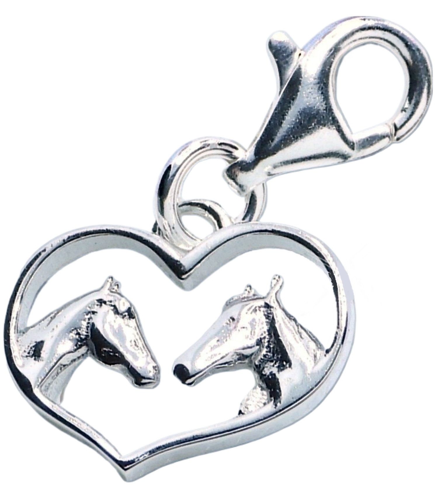 Goldene Hufeisen Charm Herz Herz Pferd mit Stute Charm Anhänger 925 Sterling Silber, Pferde-Schmuck