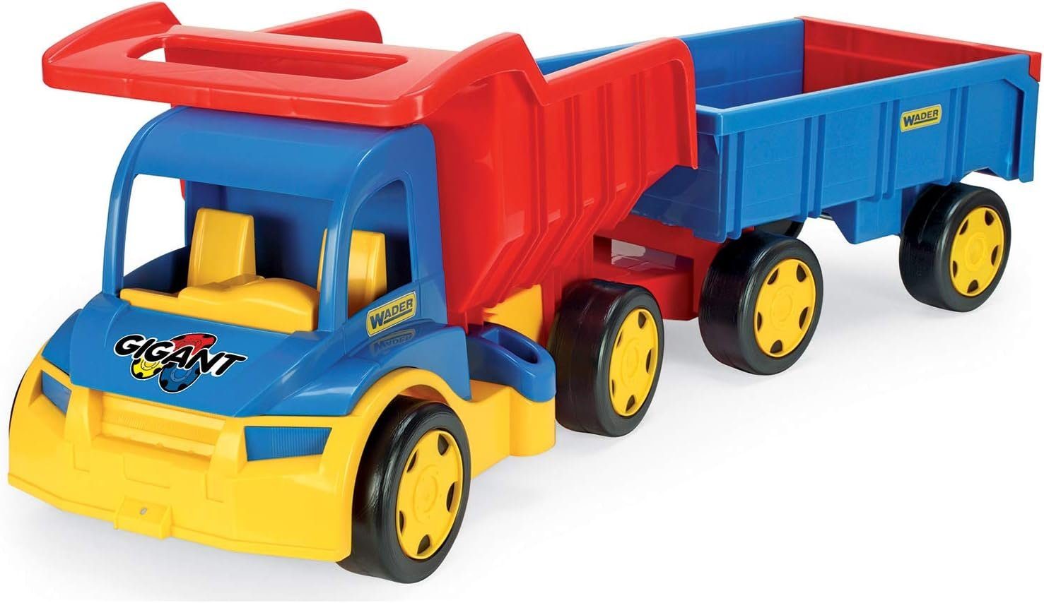 Wader Wozniak Spielzeug-LKW Gigant LKW Truck Baustellenkipper incl. Anhänger, ca. 107 cm lang, (2 in 1 Set, 2-tlg., Muldenkippern und Handwagen), aus UV-beständigem, recyclebarem Kunststoff, für Kinderzimmer, Garten