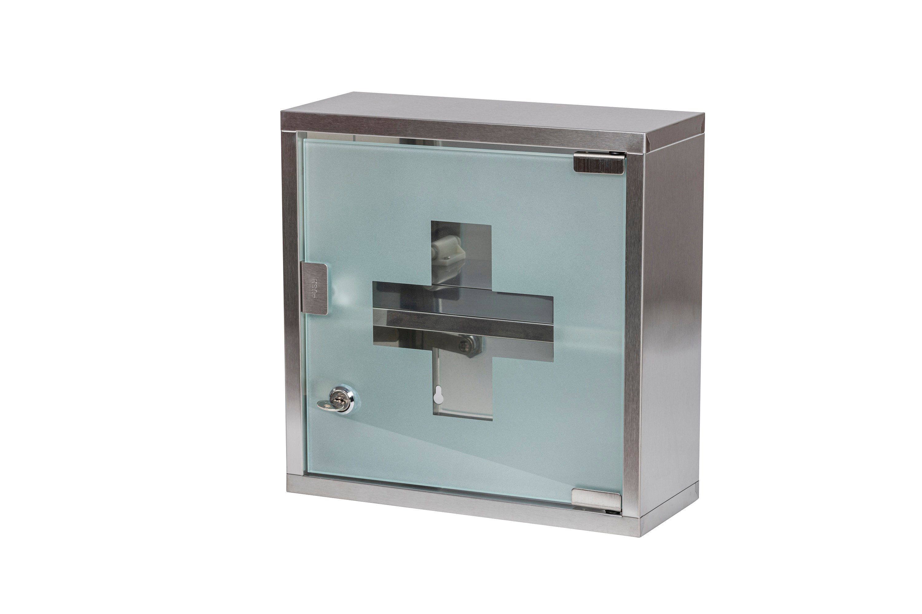 Kreher Medizinschrank einer mit cm) (30x12x30 aus Stahl Glastür