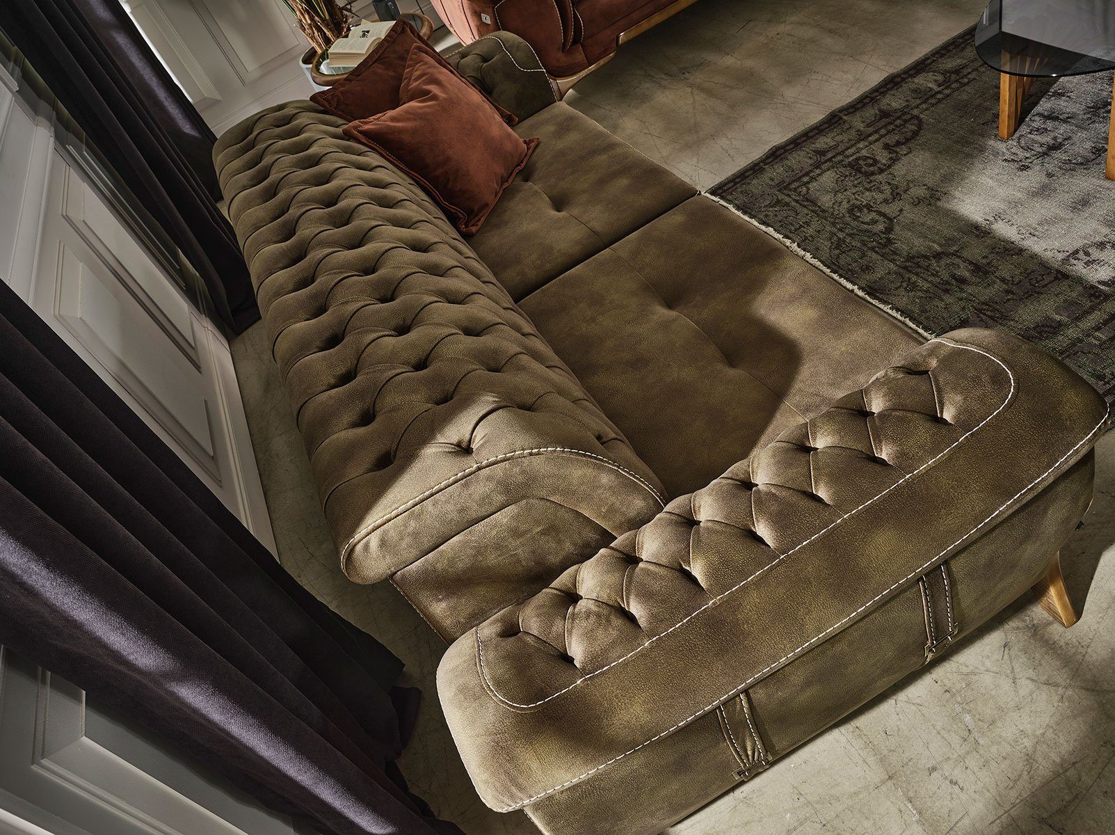 Möbel Polyester) Luxus-Microfaser Melodi, 3-Sitzer, 1 Villa Made in (100% Sofa Quality Moosgrün Turkey, Stk.