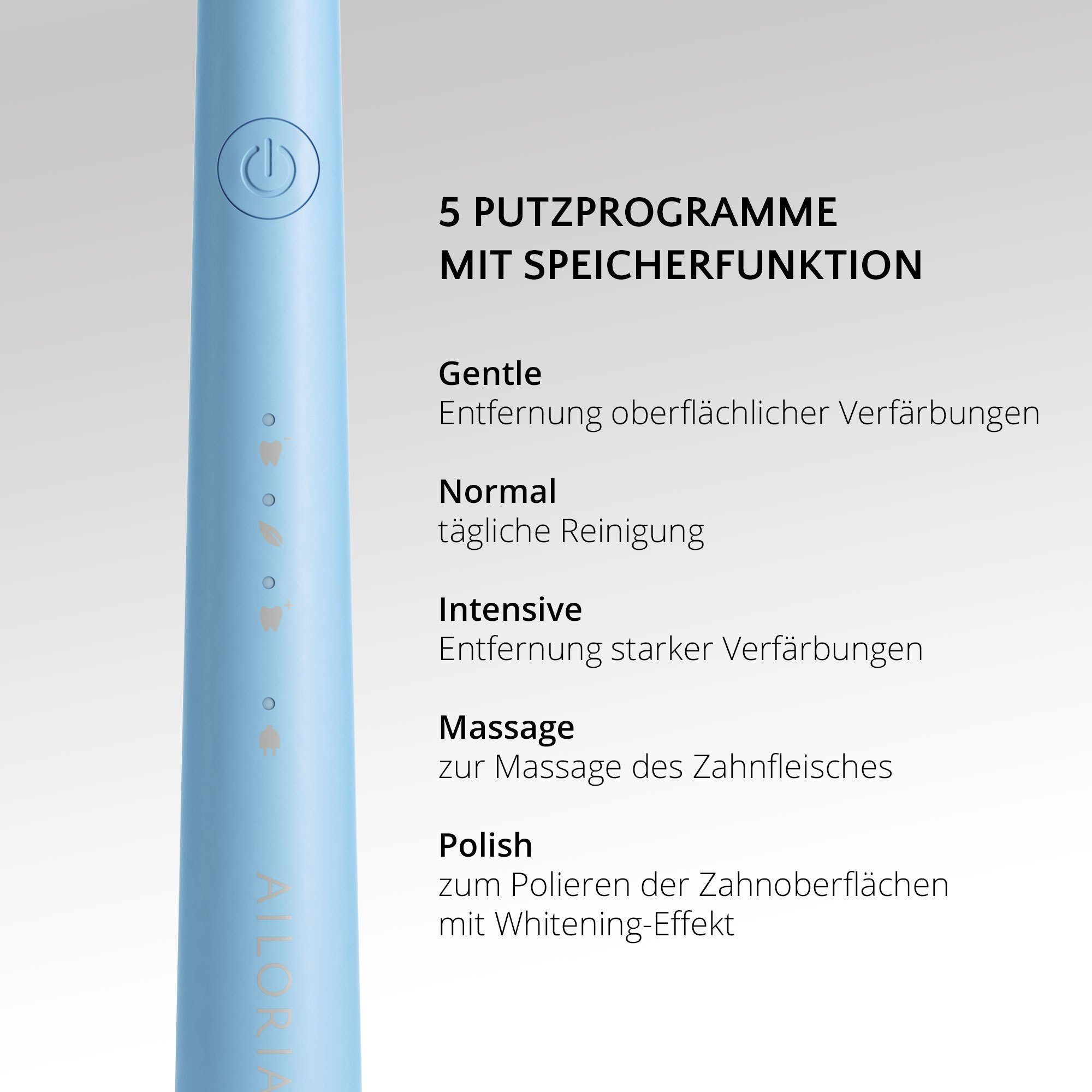 AILORIA Schallzahnbürste PRO SMILE Schallzahnbürste USB, Aufsteckbürsten: 2 St., Dynamische Reinigungswirkung