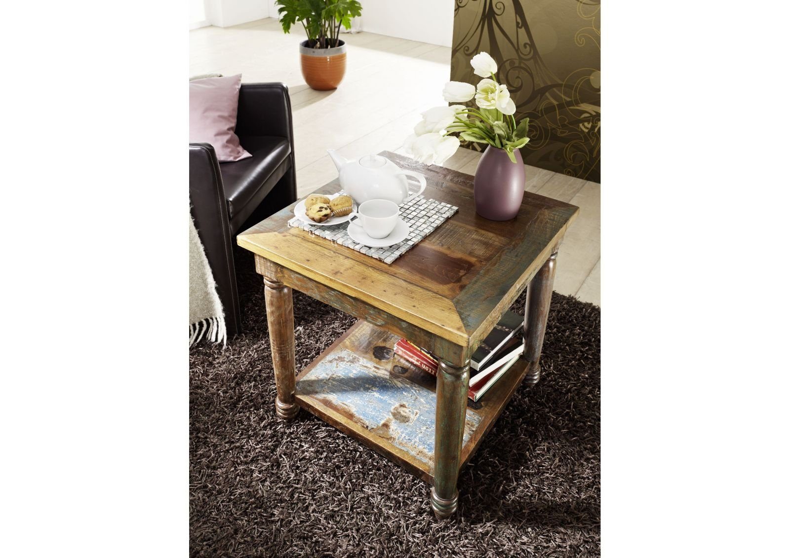Massivmoebel24 Couchtisch Couchtisch Altholz 60x60x60 mehrfarbig lackiert FABLE #14
