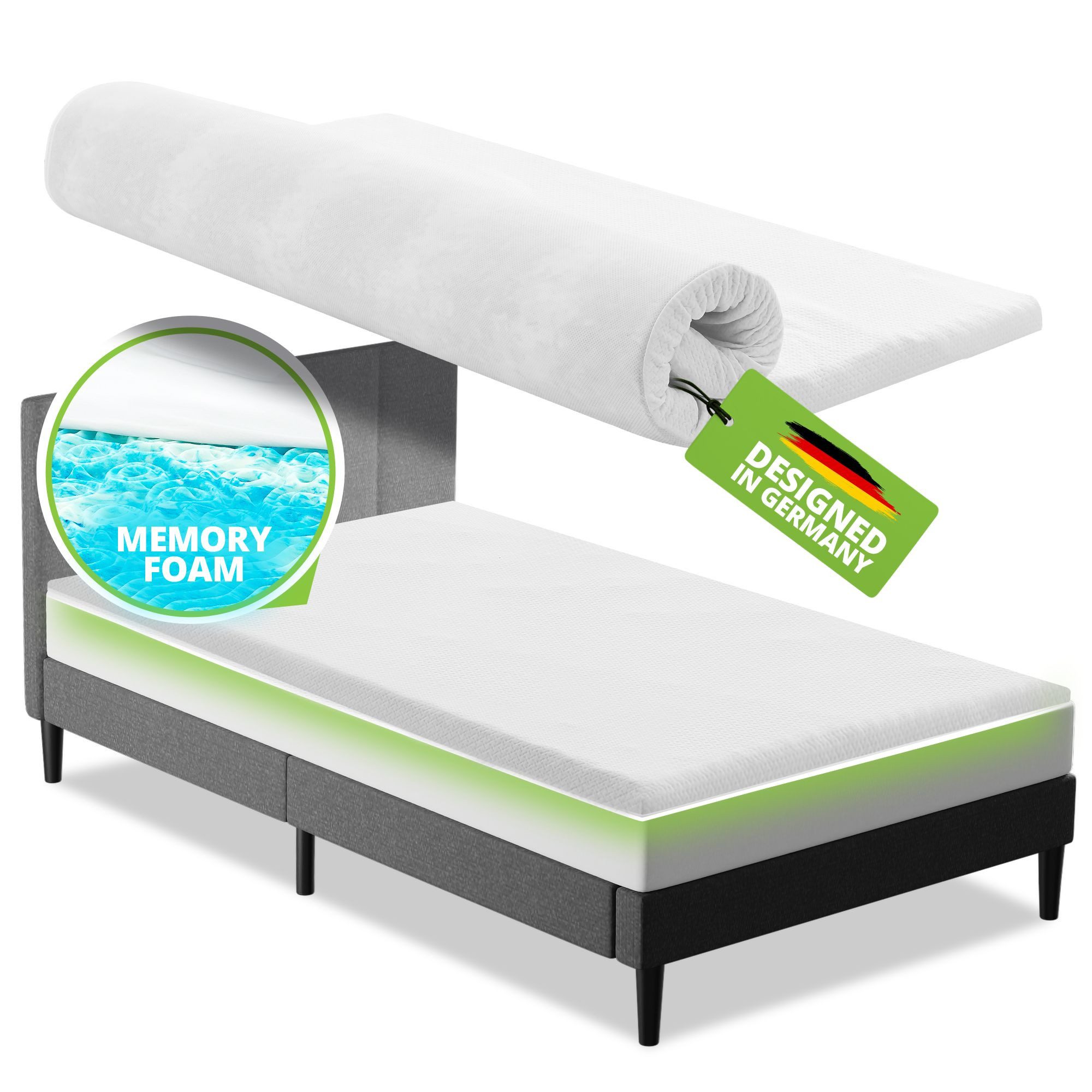 Juskys, Цилиндр, 7 cm hoch, 90x200 cm, Memoryfoam, orthopädisch, atmungsaktiv, anpassungsfähig