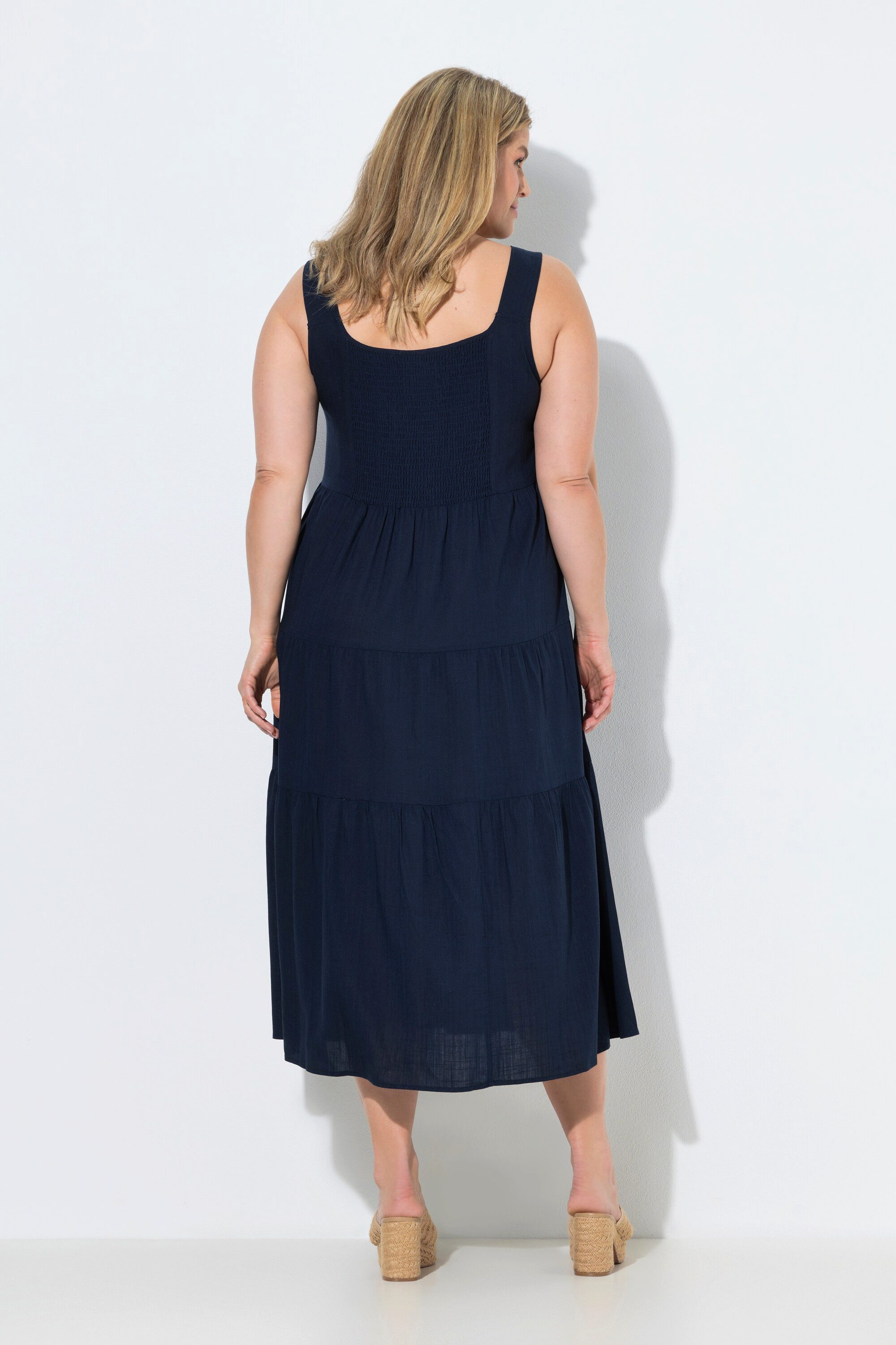 Ulla Popken Midikleid Trägerkleid Leinenmix A-Linie Träger verstellbar