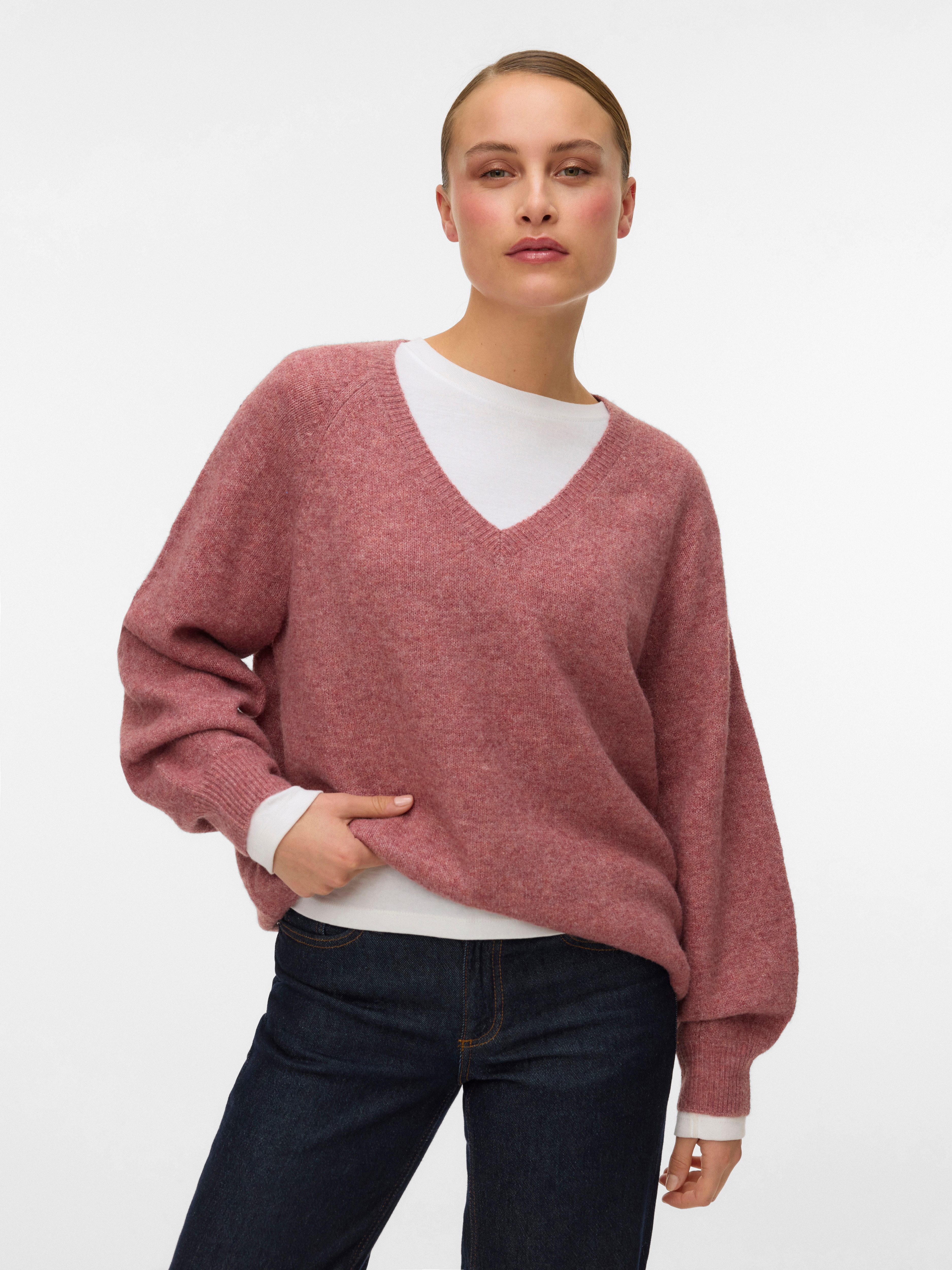 Vero Moda V-Ausschnitt-Pullover VMLEAF LS LONG V-NECK PULLOVER günstig online kaufen