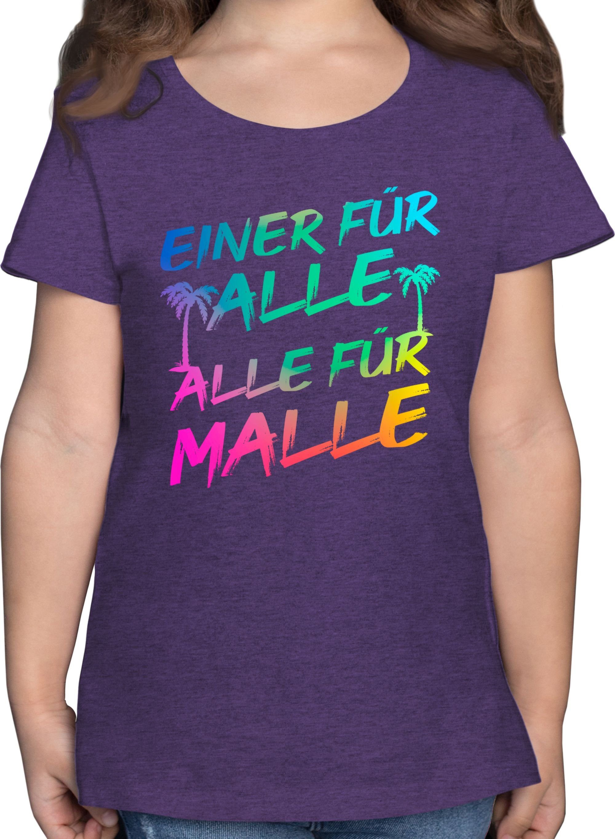 Shirtracer T-Shirt Malle für Alle - Einer für alle Alle für Malle Sommerurlaub Mädchen 1 Lila Meliert
