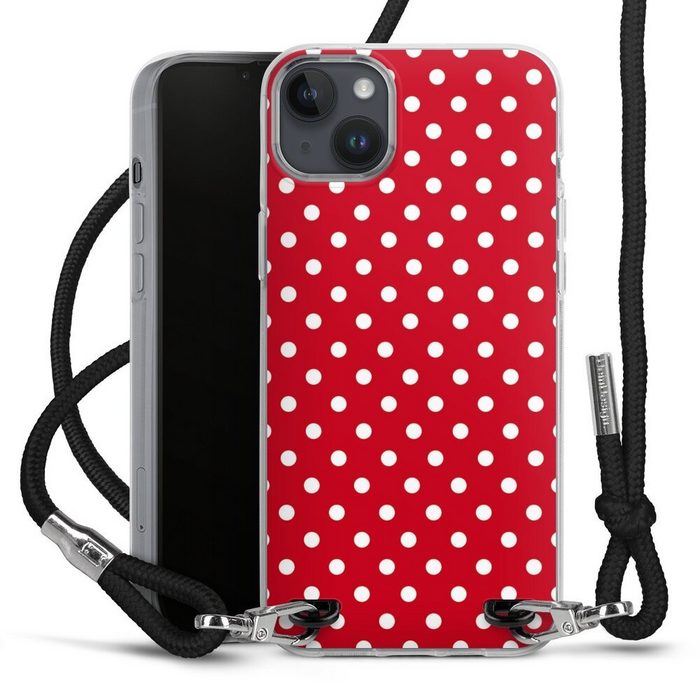 DeinDesign Handyhülle Punkte Retro Polka Dots Polka Dots - dunkelrot und weiß Apple iPhone 14 Plus Handykette Hülle mit Band Case zum Umhängen