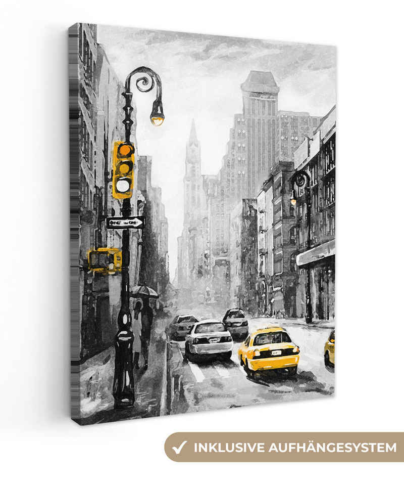 OneMillionCanvasses® Leinwandbild Leinwandgemälde - Ölfarbe - Stadt - Auto, (1 St), Leinwand Bilder für Wohnzimmer Schlafzimmer 30x40 cm