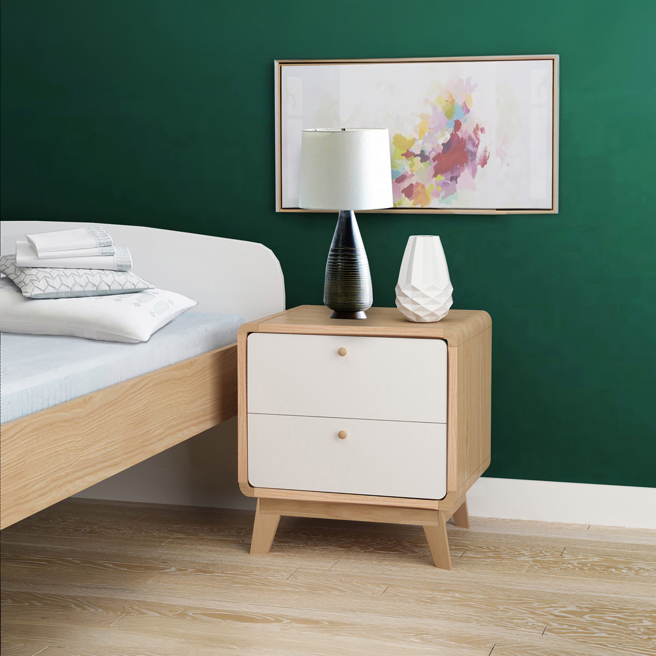 loft24 Nachtschrank Caitlin Nachttisch mit 2 Schubladen, MDF, Skandinavisches Design, modern