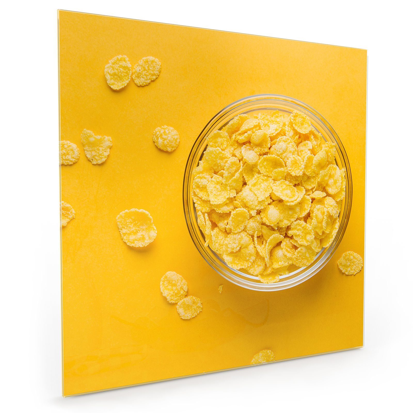 Primedeco Küchenrückwand Küchenrückwand Spritzschutz Glas mit Motiv Gelbe Cerealien