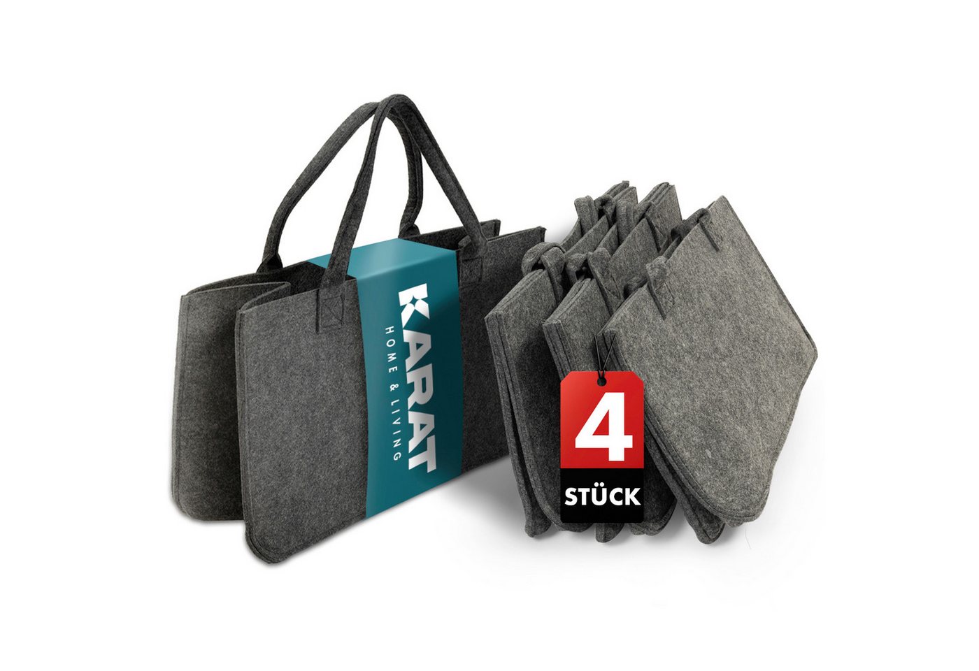 Thumbnail - Kubus Allzweckkorb Avalon, Filztasche, Einkaufstasche, Kaminholztasche, Faltbar, 4er Set