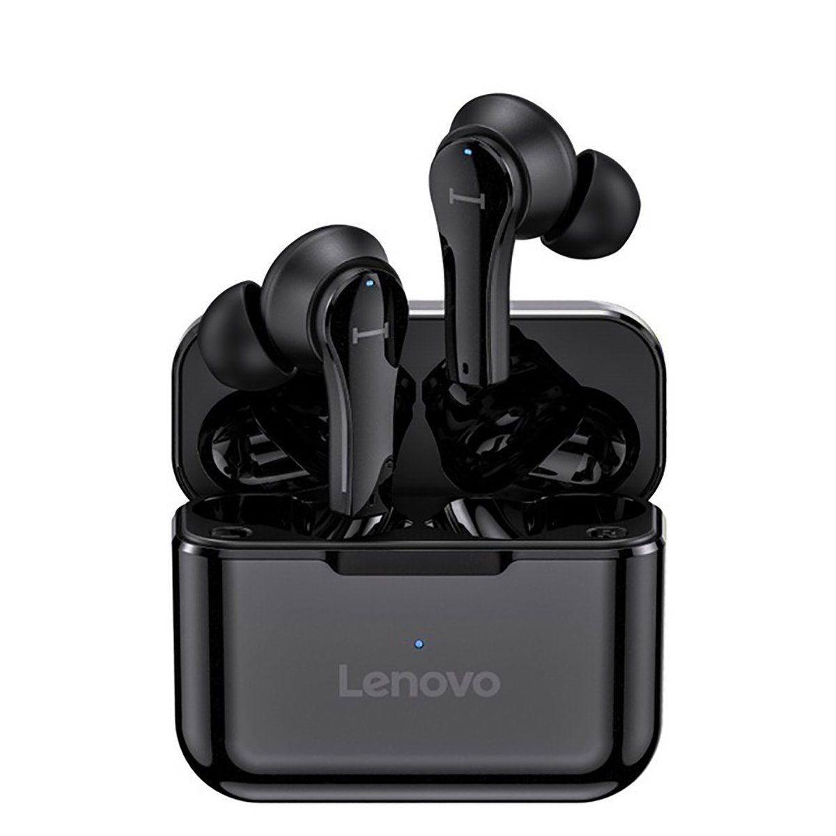 Lenovo QT82 mit Bluetooth-Kopfhörer - kabellos, Google Schwarz) Wireless, Kopfhörer-Ladehülle Bluetooth Stereo-Ohrhörer 400 (True mAh Siri, Touch-Steuerung 5.0, mit Assistant
