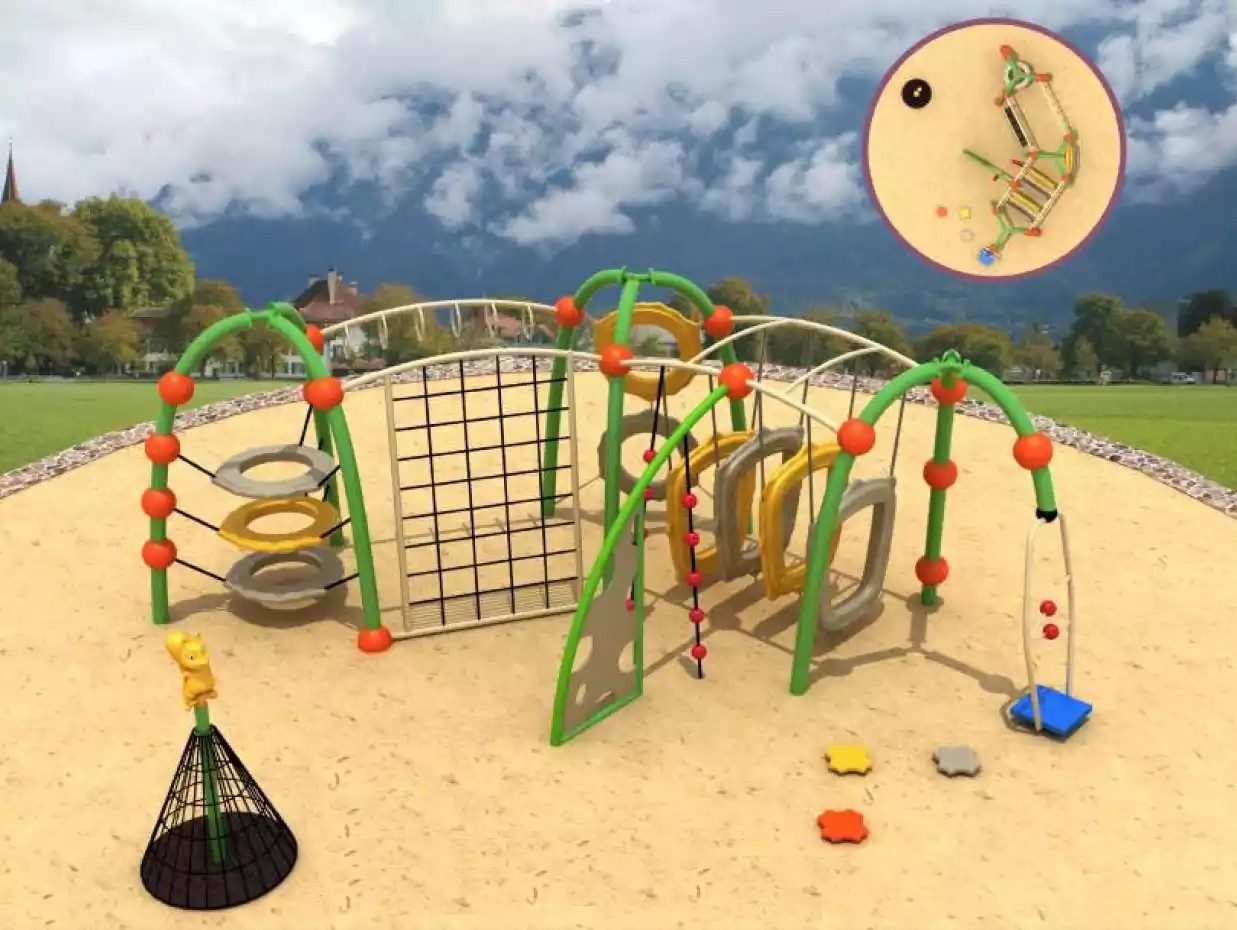 Klettergerüst Kletterturm mit Kletterwand und Hindernisparcours für Kinder