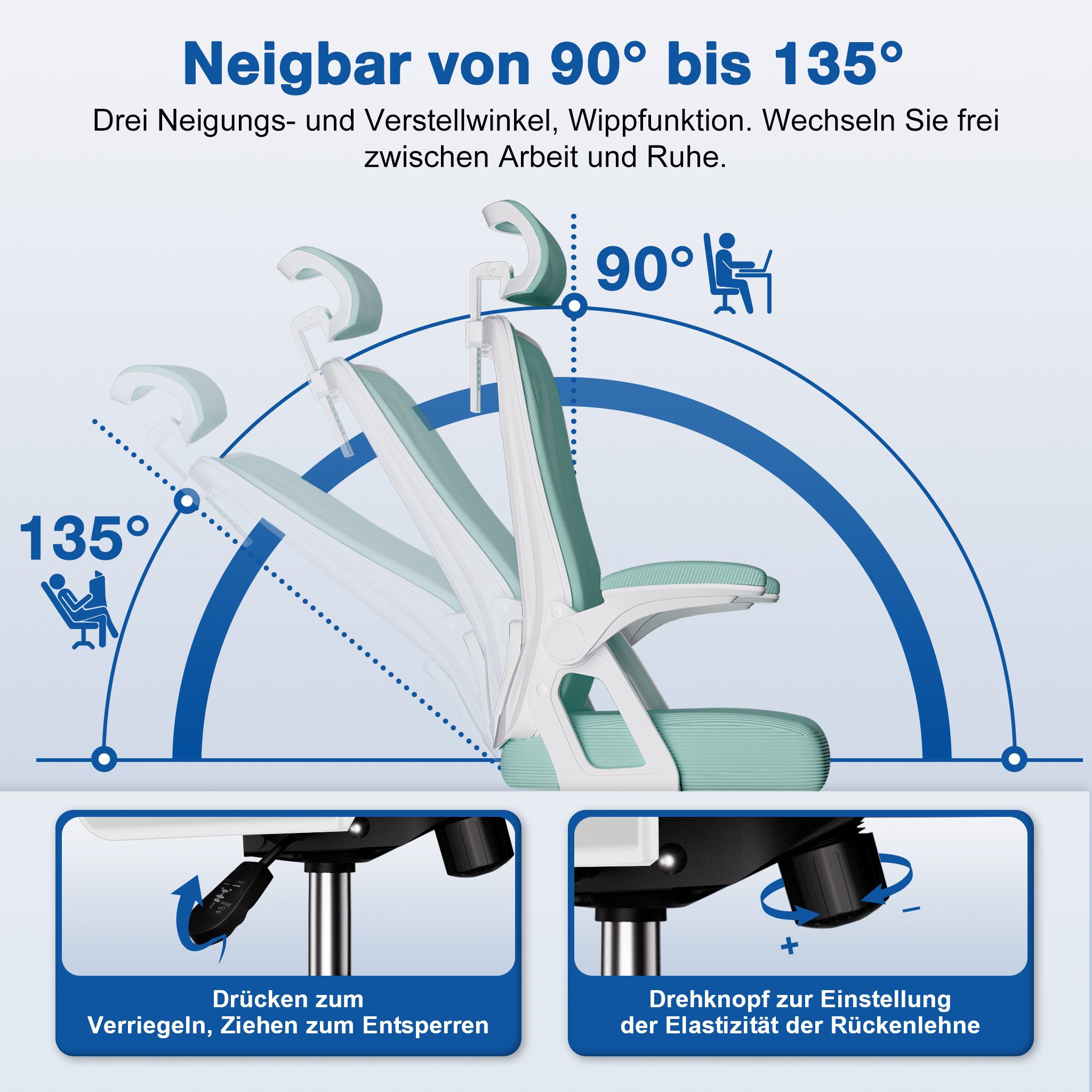 Adormii Bürostuhl Ergonomischer Bürostuhl mit klappbaren Armlehnen und Rück günstig online kaufen