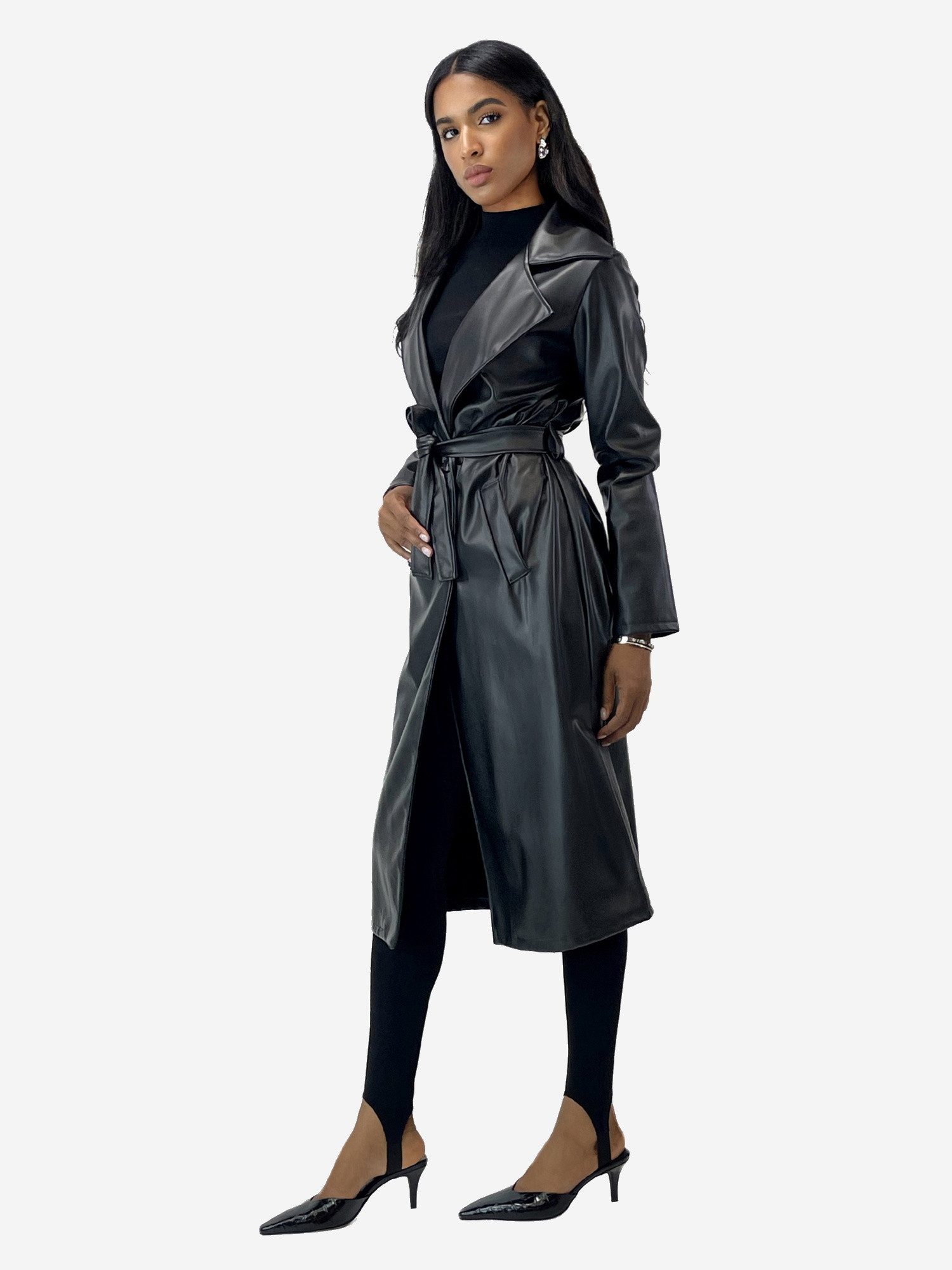 Elara Trenchcoat – Damen Mantel lang mit Bindegürtel und Reverskragen