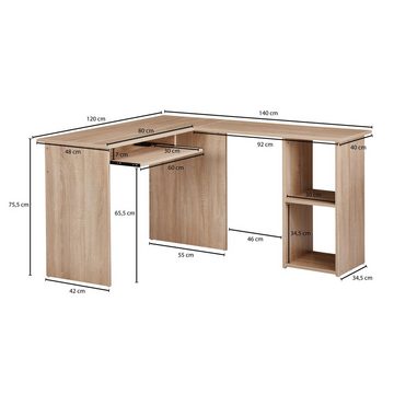 Wohnling Schreibtisch WL5.306 (Eckschreibtisch 140 x 75,5 x 120 cm Sonoma), HomeOffice Bürotisch Schreibtischkombination