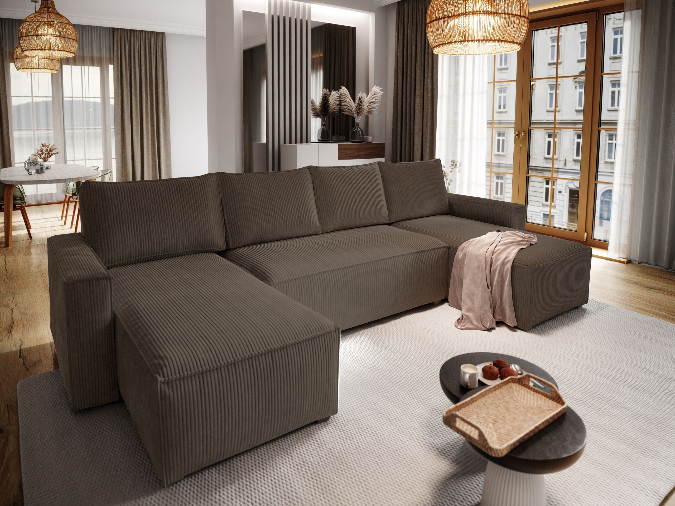 Masseno Ecksofa ASPRA mit Schlaffunktion U-Form, Sofa mit Bettkasten