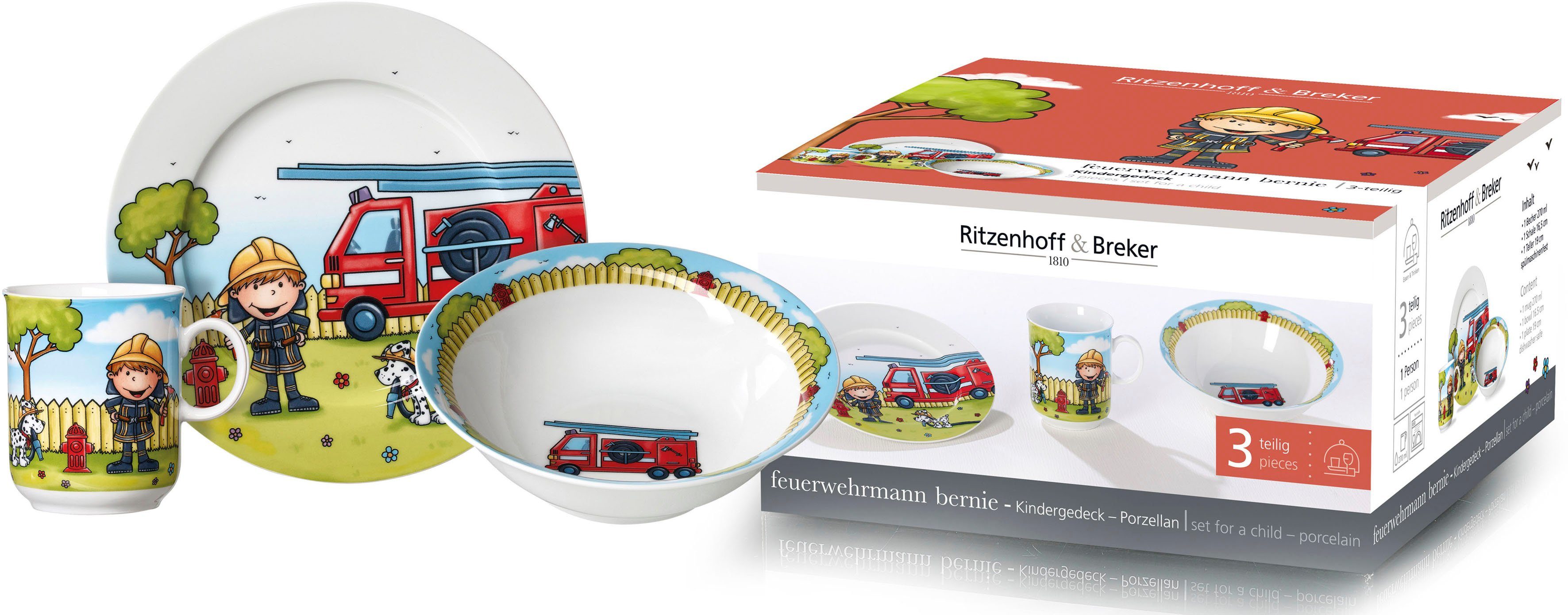 Ritzenhoff & Breker Kindergeschirr-Set Feuerwehrmann Bernie (3-tlg), 1 Personen, Porzellan