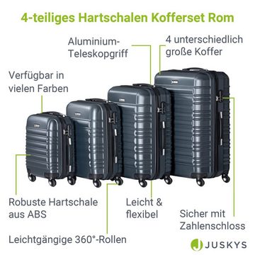 Juskys Trolleyset Rom, 4 Rollen, 4 Koffer, 360° Rollen, robuste Hartschale, mit Zahlenschloss