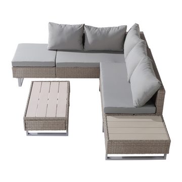 REDOM Gartenlounge-Set 5-Sitzer L-förmiges Gartenmöbel PE-Rattan mit Liegefunktion, (1 2-Sitzer-Bank, 1 3-Sitzer-Ecksofa, 1 Couchtisch), Gartenmöbel Set Polyrattan, Balkonset, Sofagarnitur, Sitzgruppe