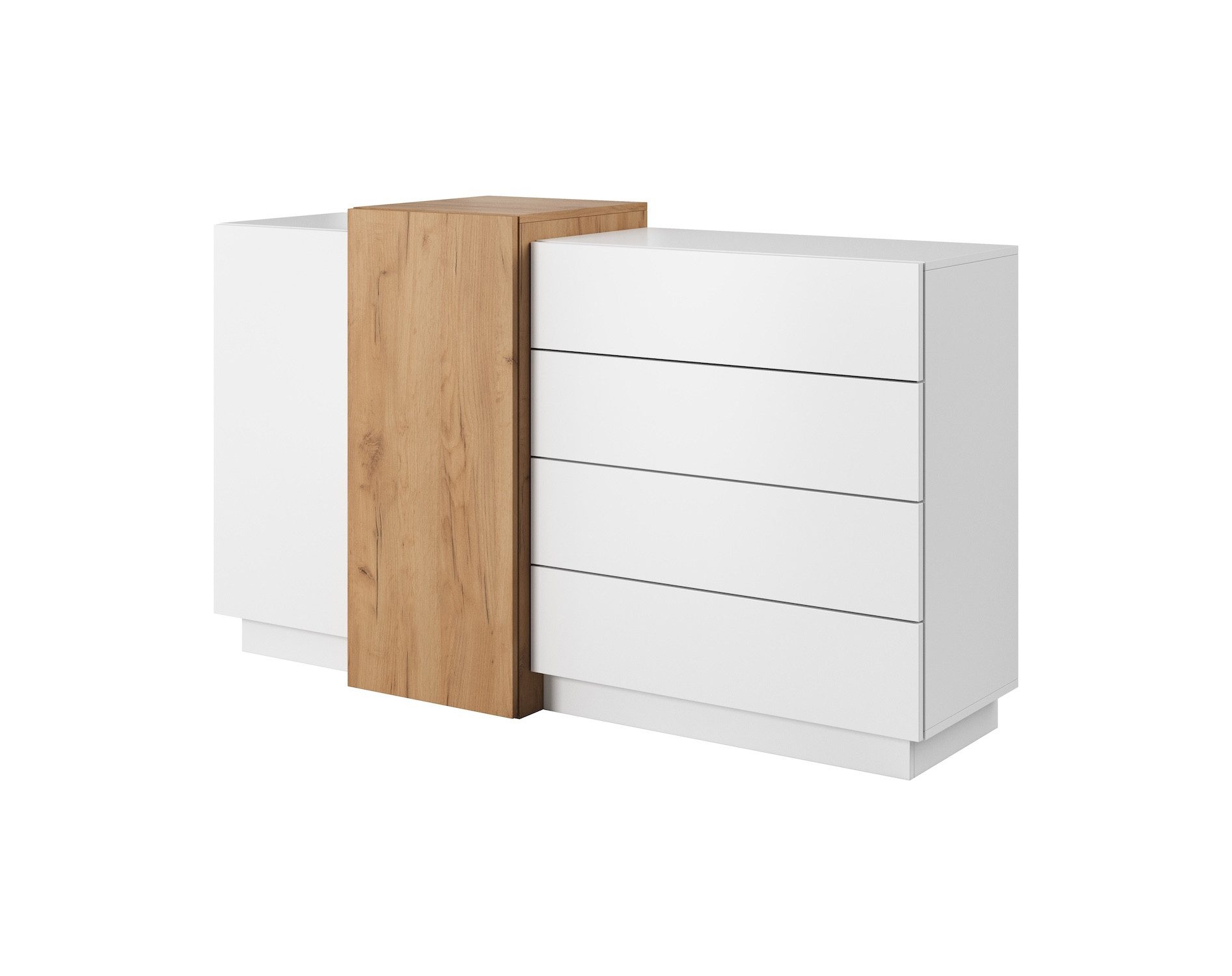 Feldmann-Wohnen Kommode 3D (ABS Kanten, Grifflos, Türen mit Soft-Close Funktion, 1 St., Eine besonders attraktive Kommode), 160x45x93,5cm weiß gold craft oak