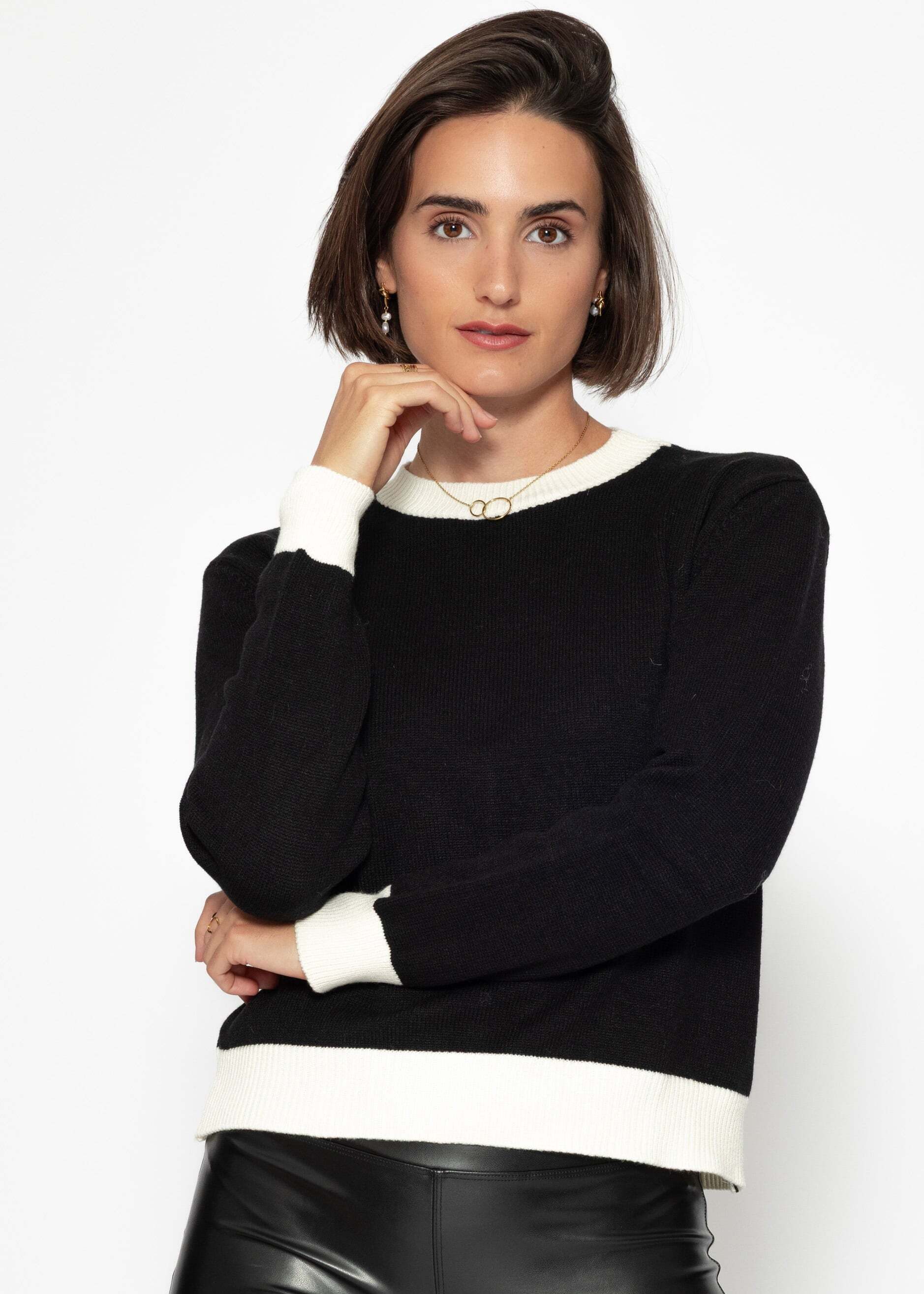 SASSYCLASSY Strickpullover Feinstrickpullover mit Bündchen-Details für Dame günstig online kaufen