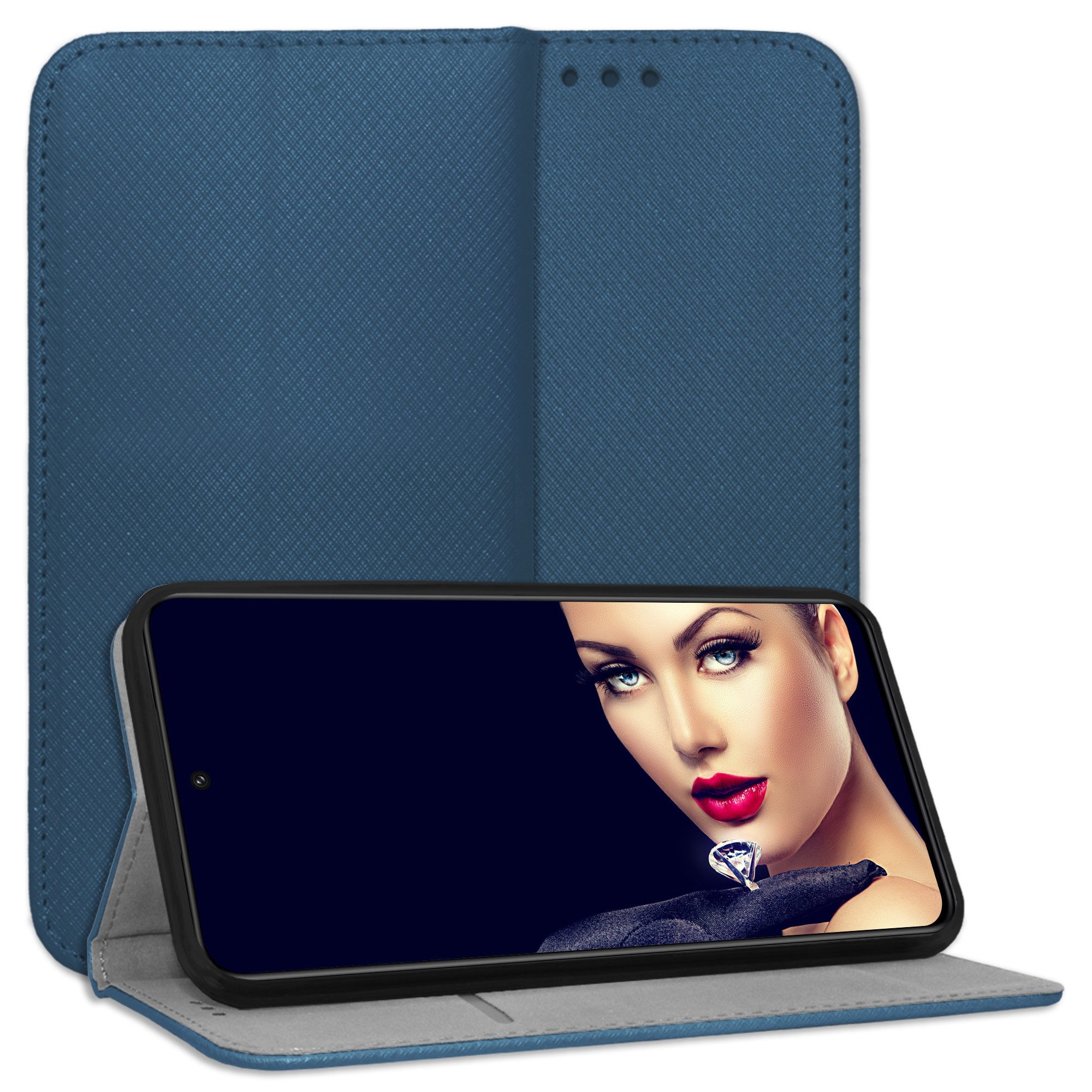 mtb more energy Smartphone-Hülle Smart Magnet für LG K42, Blau, Bookstyle Klapphülle Cover Wallet Case aus Kunstleder