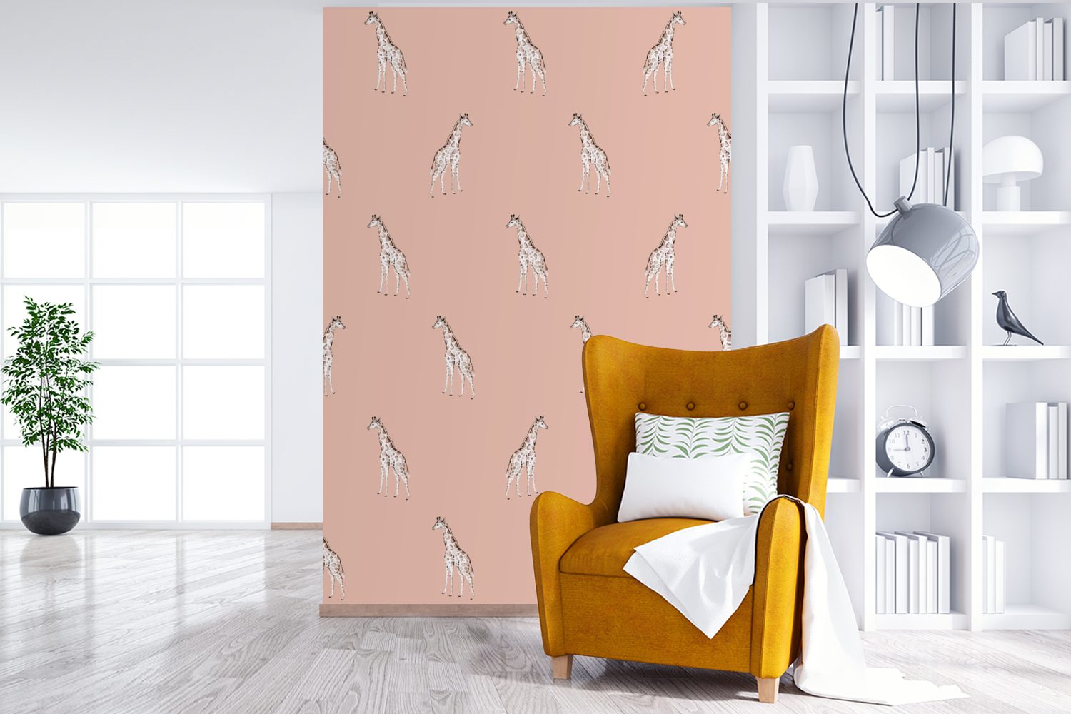 MuchoWow Fototapete Giraffe - Pastell Montagefertig Tapete St), Muster, Vinyl (3 Matt, Wohnzimmer, bedruckt, - Wandtapete für
