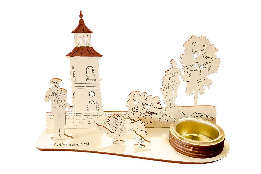 DeColibri Teelichthalter Teelichthalter Dresden Moritzburg Leuchtturm Schwibbogen - Holzkunst (Packung), Holzkunst aus Sachsen, für Teelichte geeignet