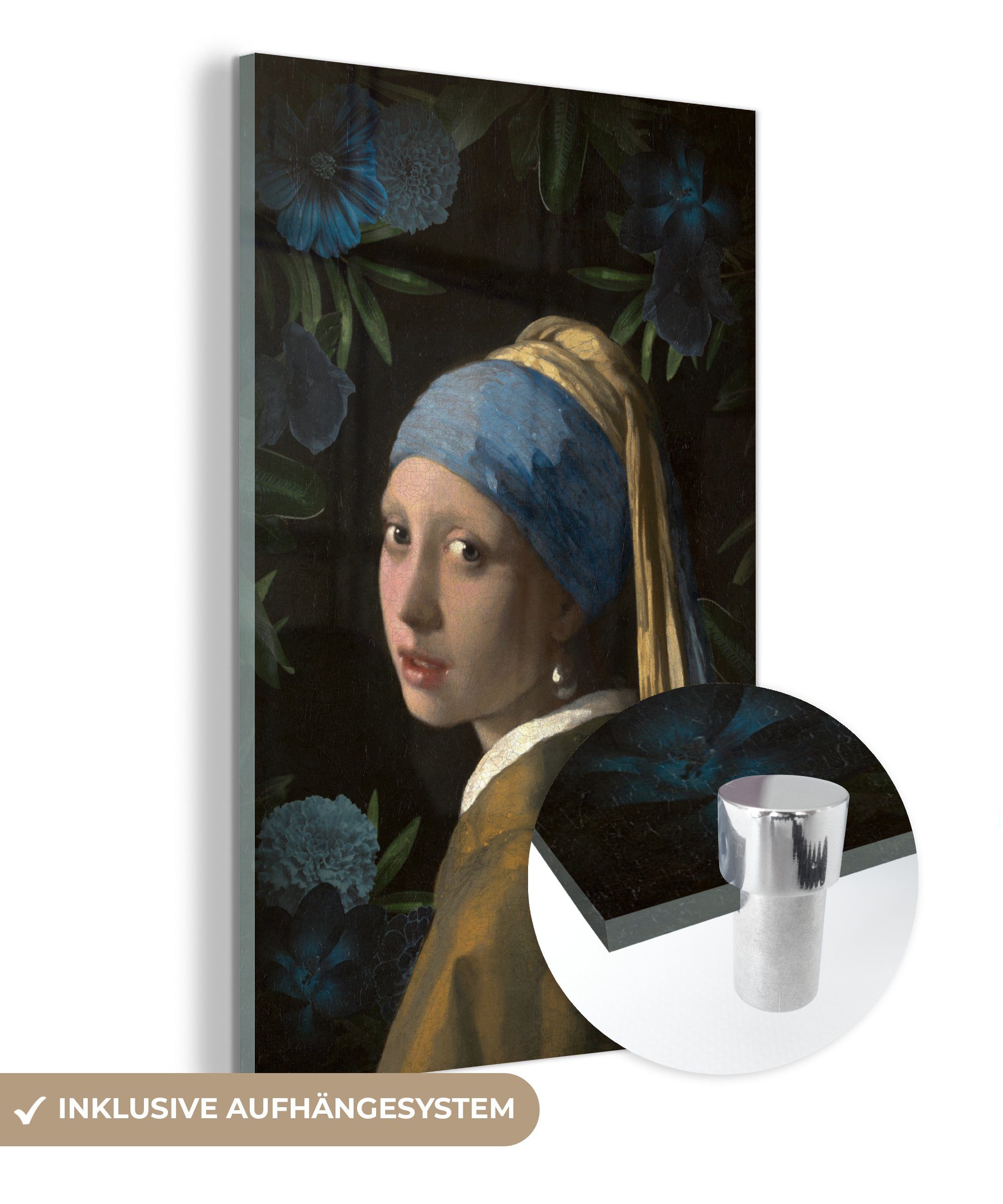 MuchoWow Acrylglasbild Das Mädchen mit dem Perlenohrring - Johannes Vermeer - Blumen, (1 St), Glasbilder - Bilder auf Glas Wandbild - Foto auf Glas - Wanddekoration bunt