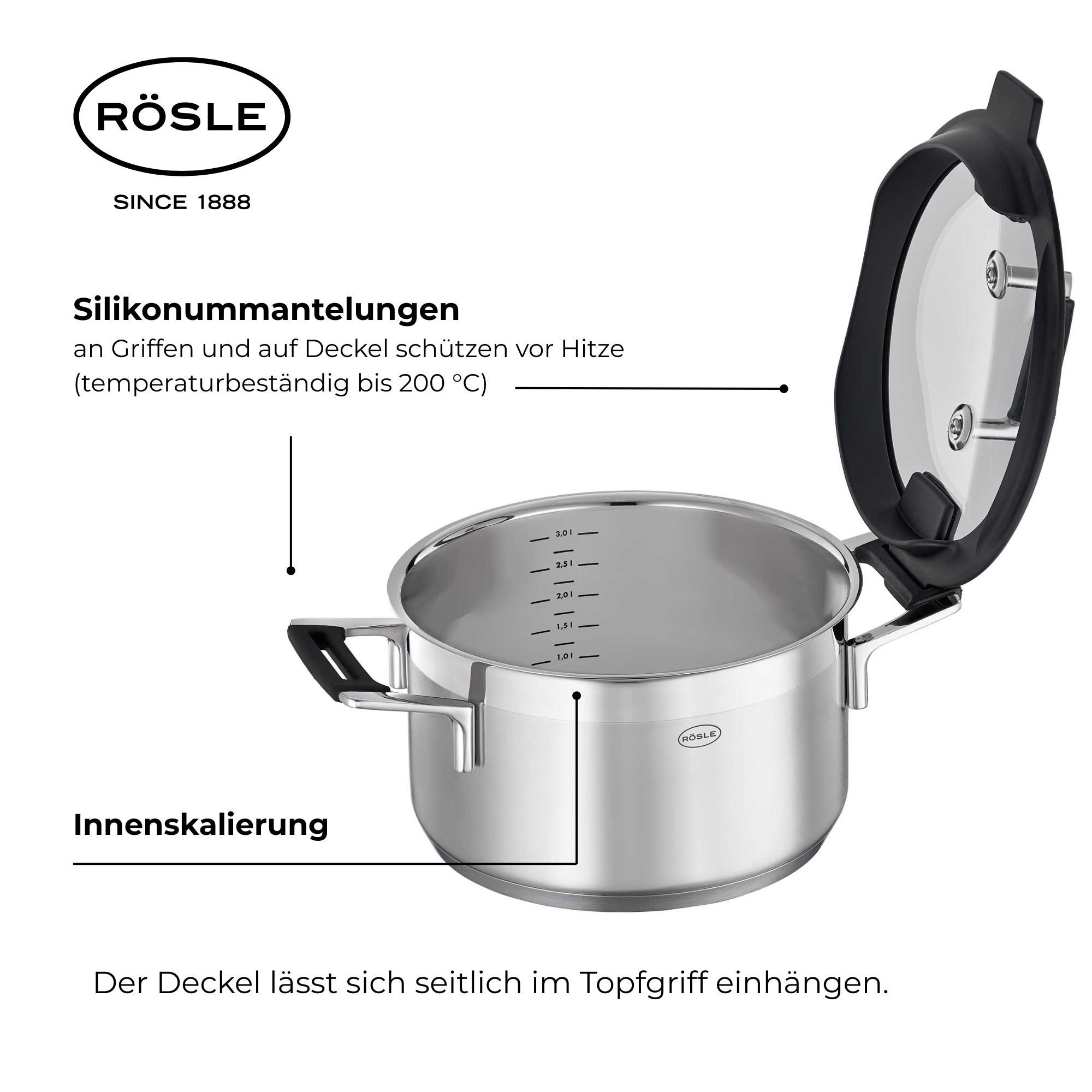 RÖSLE Kochtopf RÖSLE Topfset 6 tlg. Silence Pro Edelstahl Topfset Kochtopf Set – Bild 3 von 5